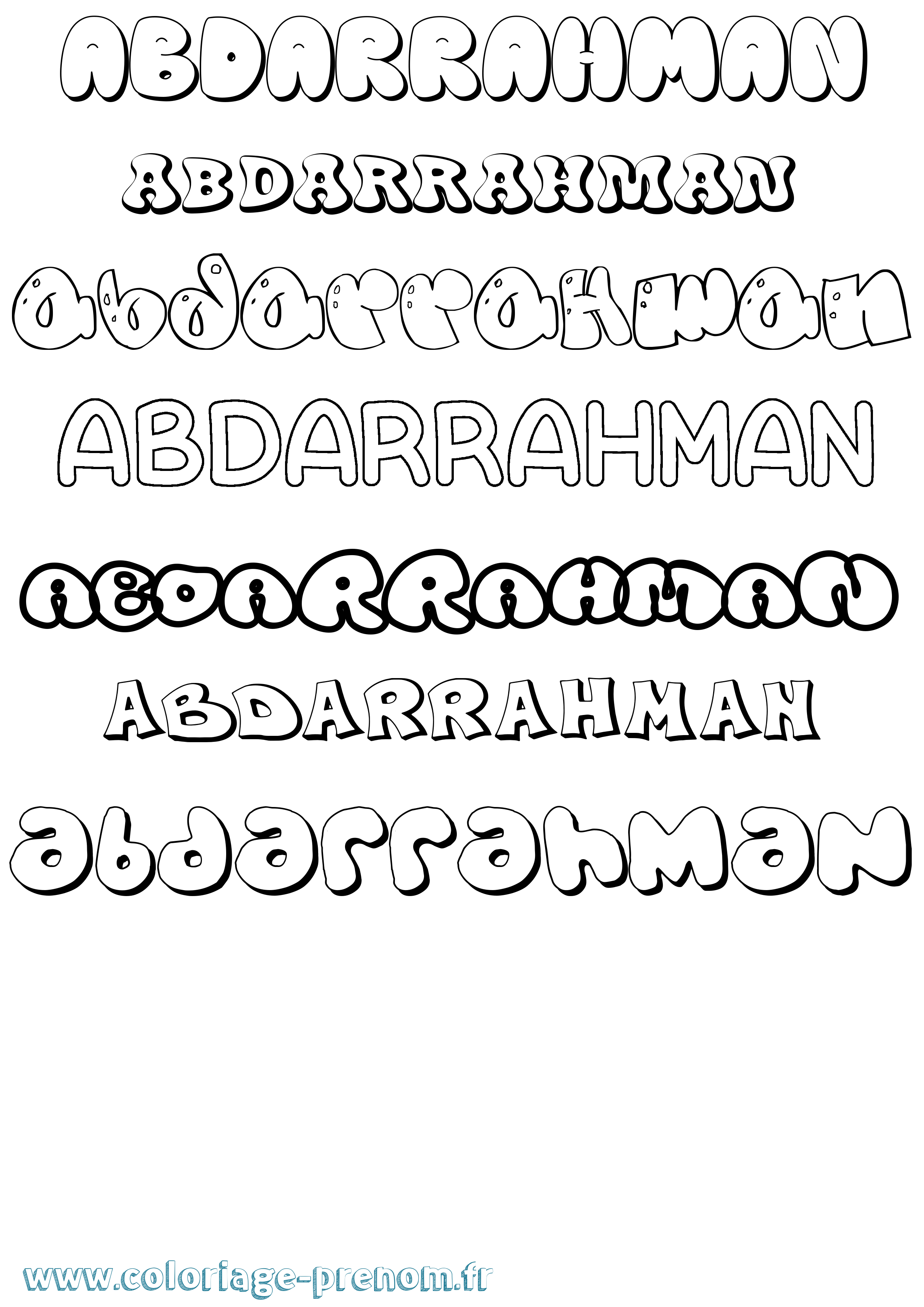 Coloriage prénom Abdarrahman Bubble