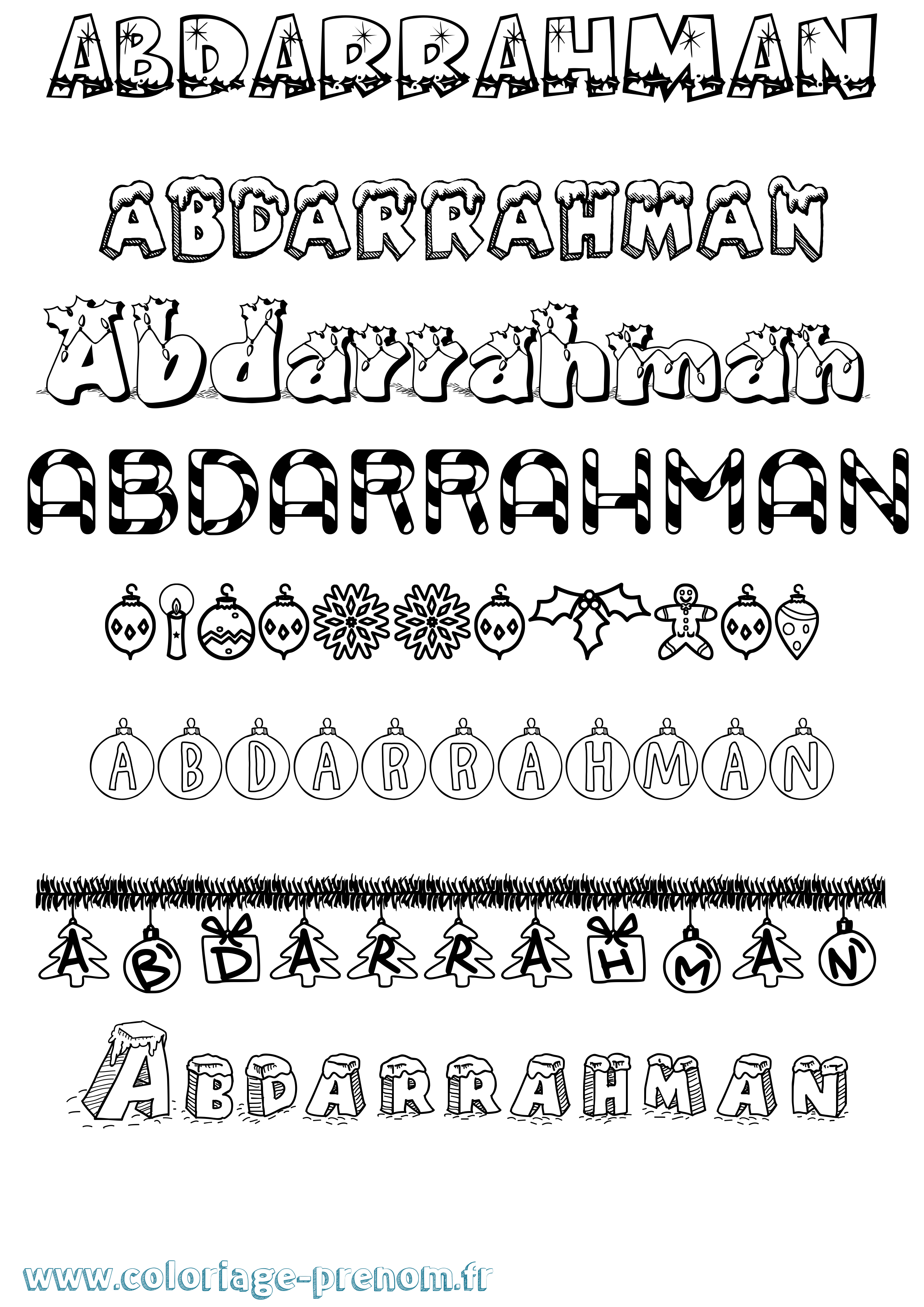 Coloriage prénom Abdarrahman Noël
