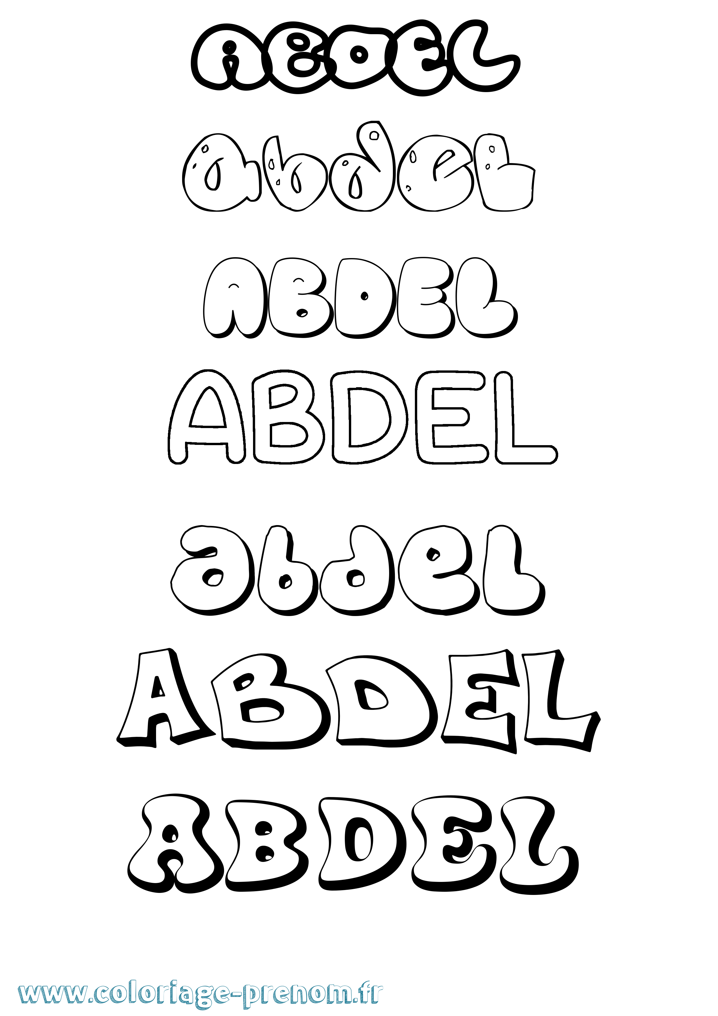 Coloriage prénom Abdel Bubble