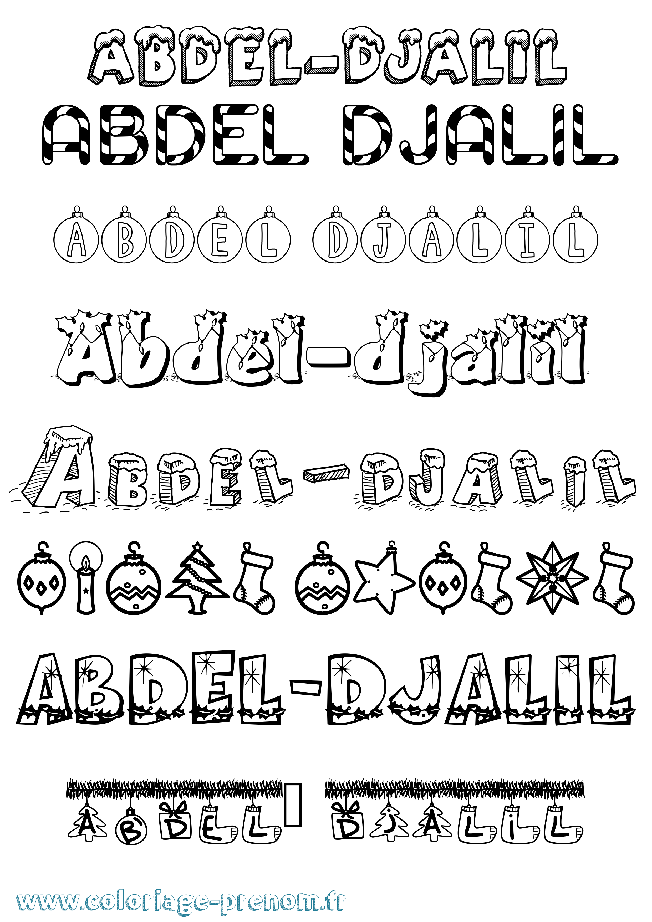 Coloriage prénom Abdel-Djalil Noël