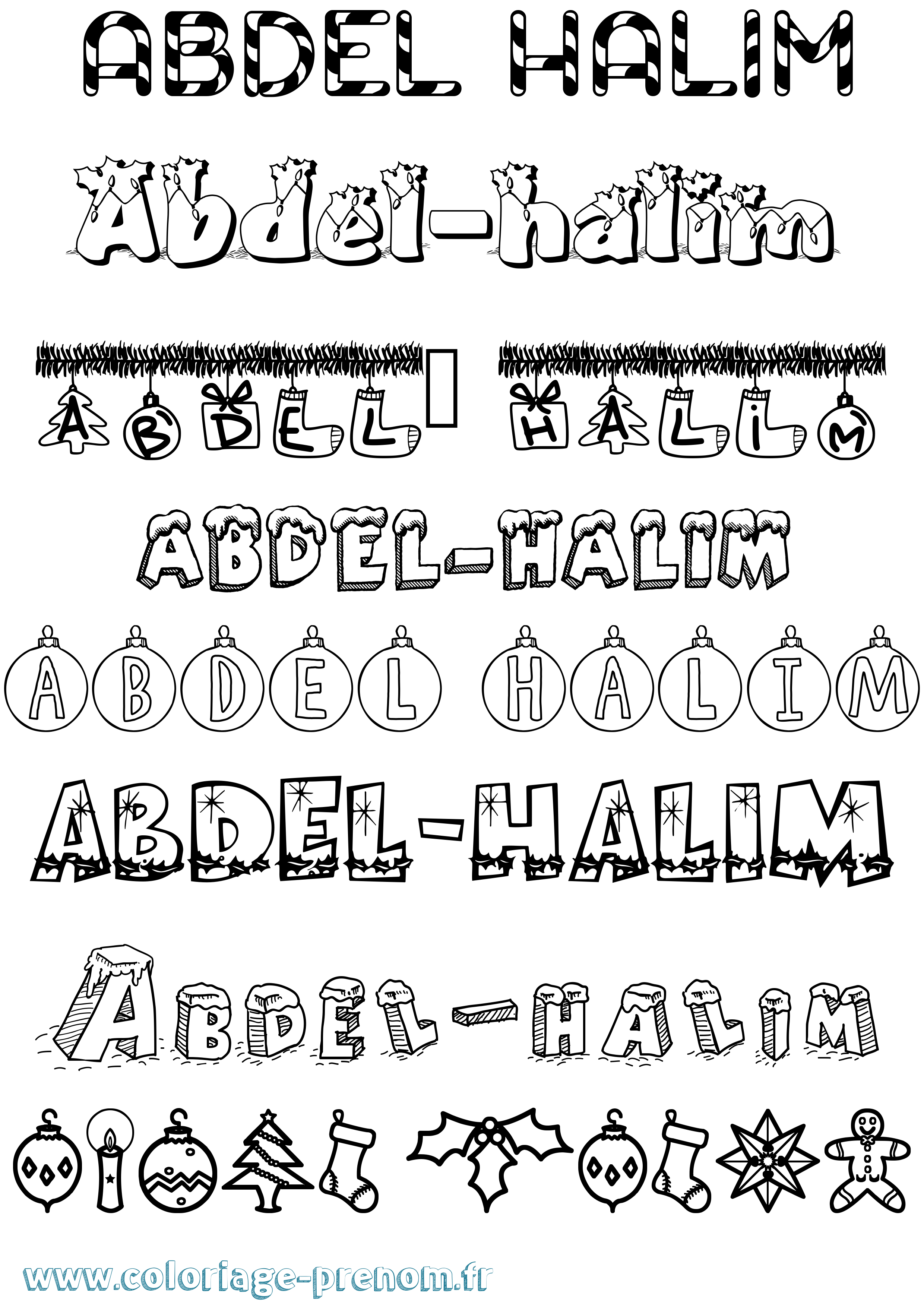Coloriage prénom Abdel-Halim Noël