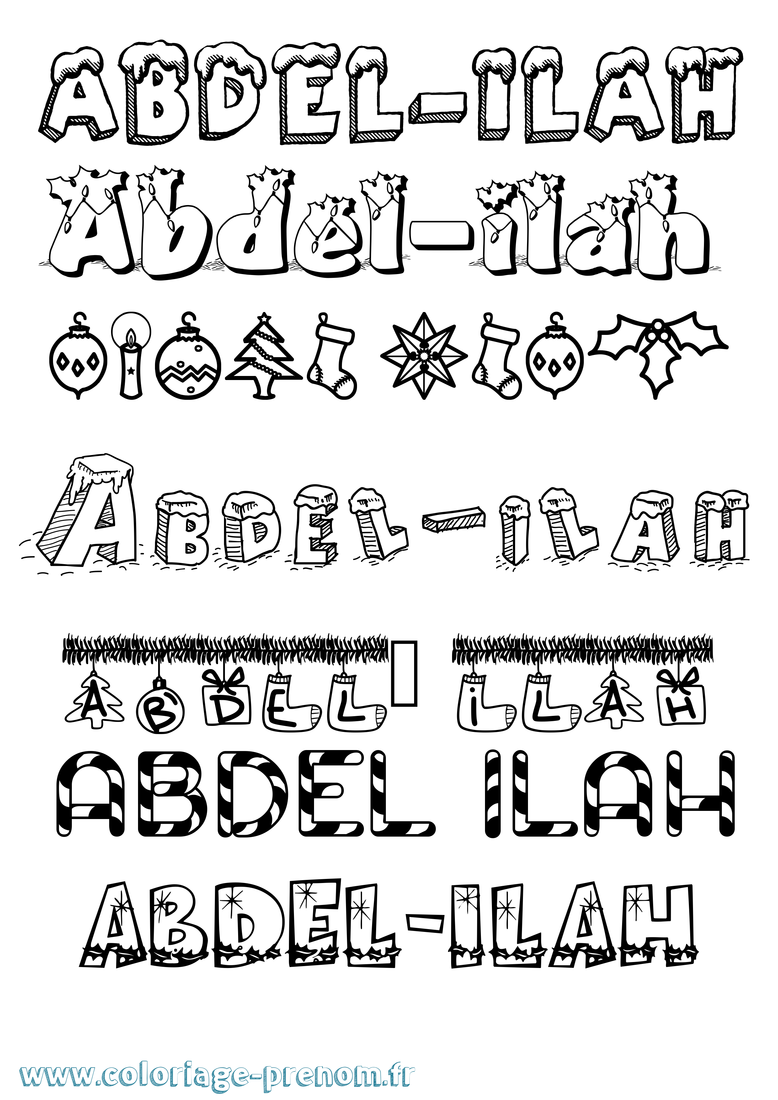 Coloriage prénom Abdel-Ilah Noël