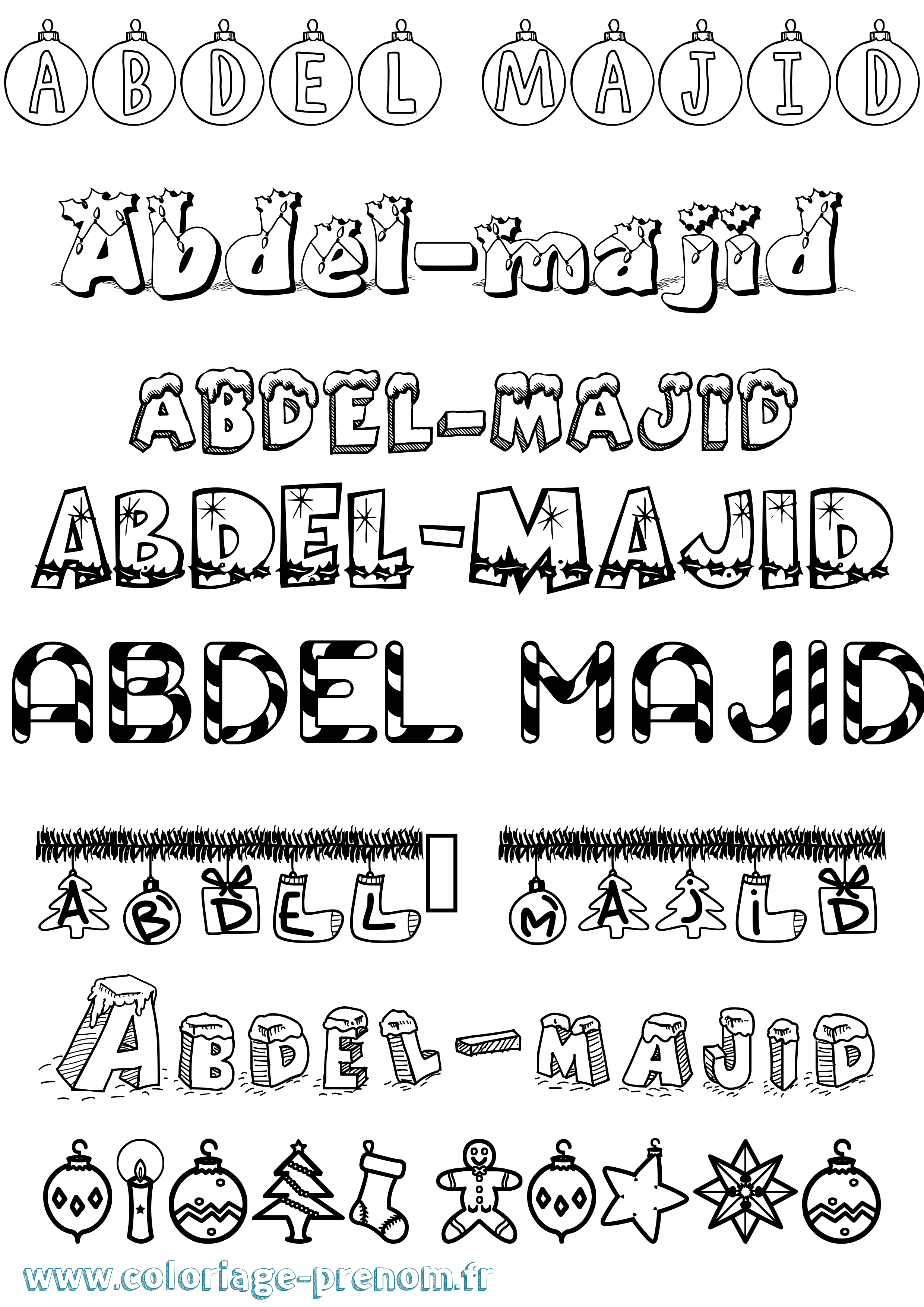 Coloriage prénom Abdel-Majid Noël