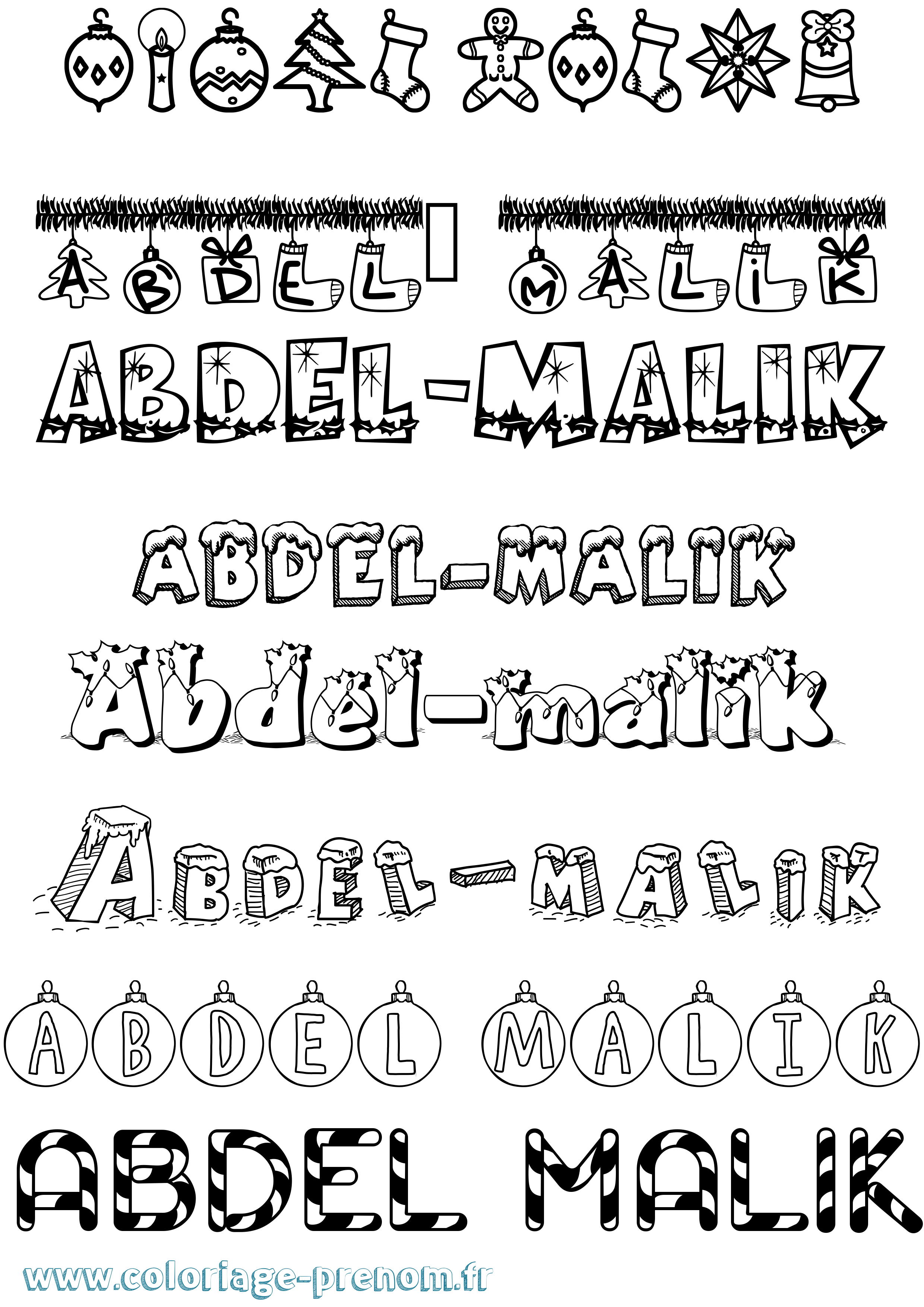 Coloriage prénom Abdel-Malik Noël