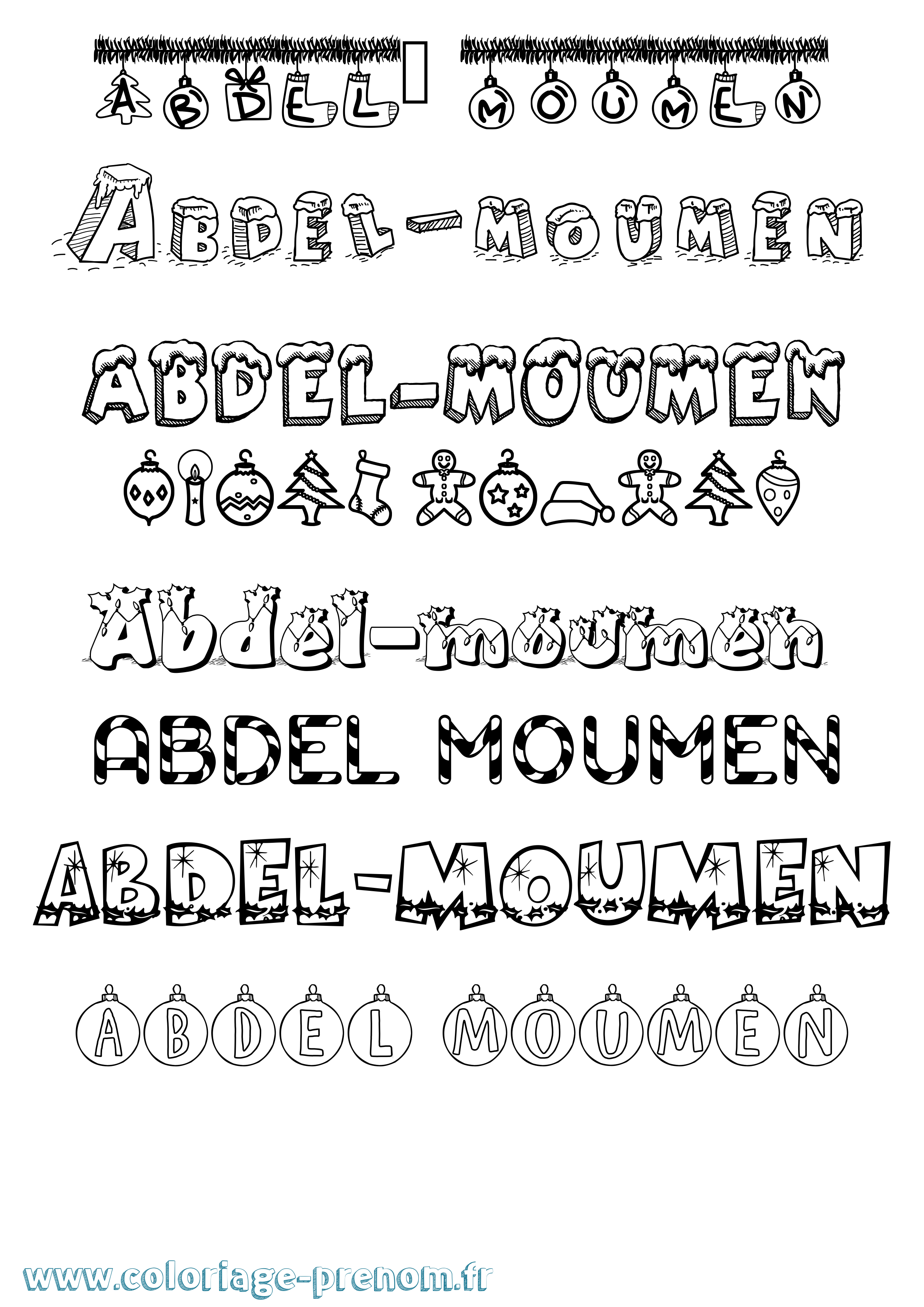Coloriage prénom Abdel-Moumen Noël