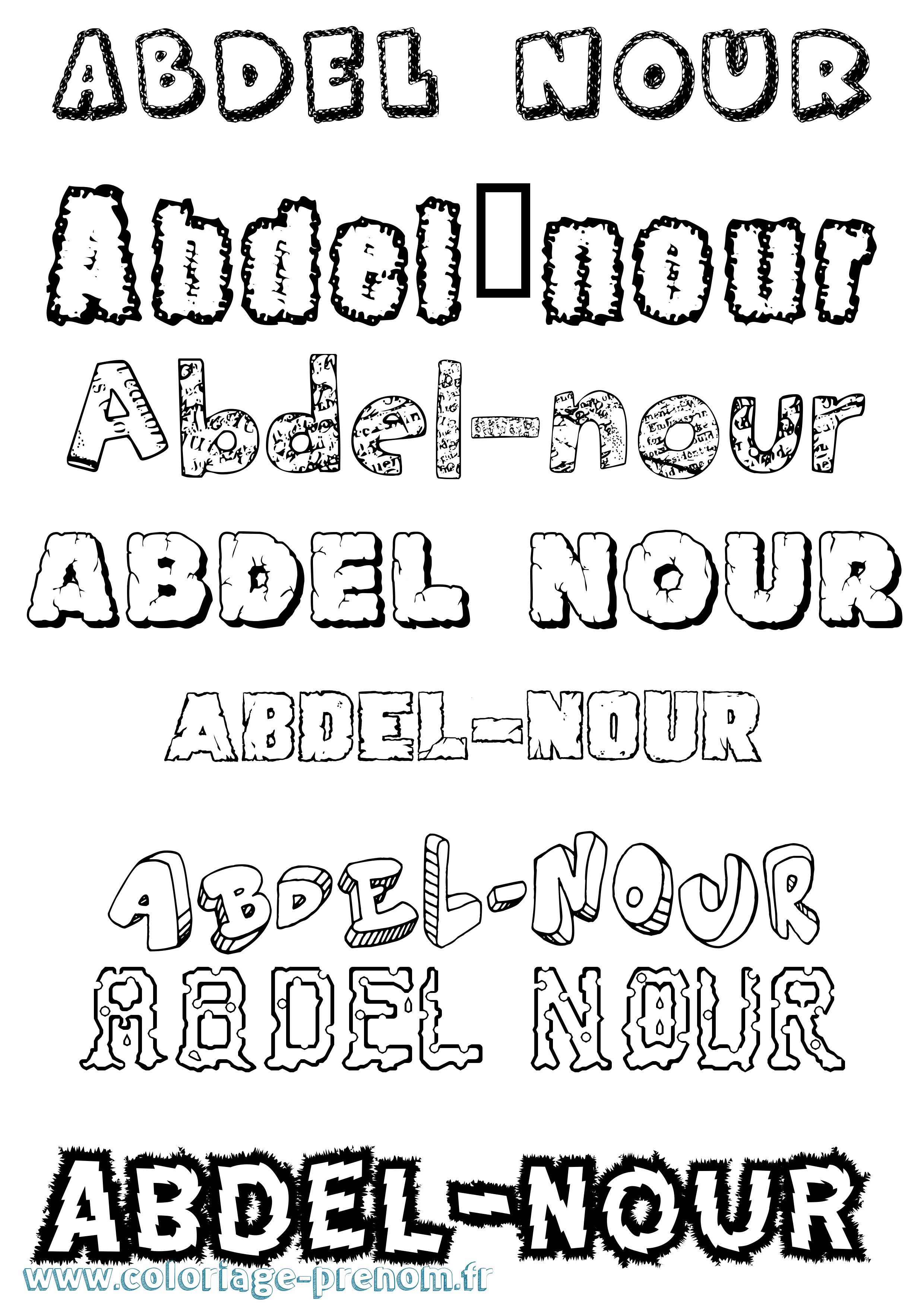 Coloriage prénom Abdel-Nour Destructuré