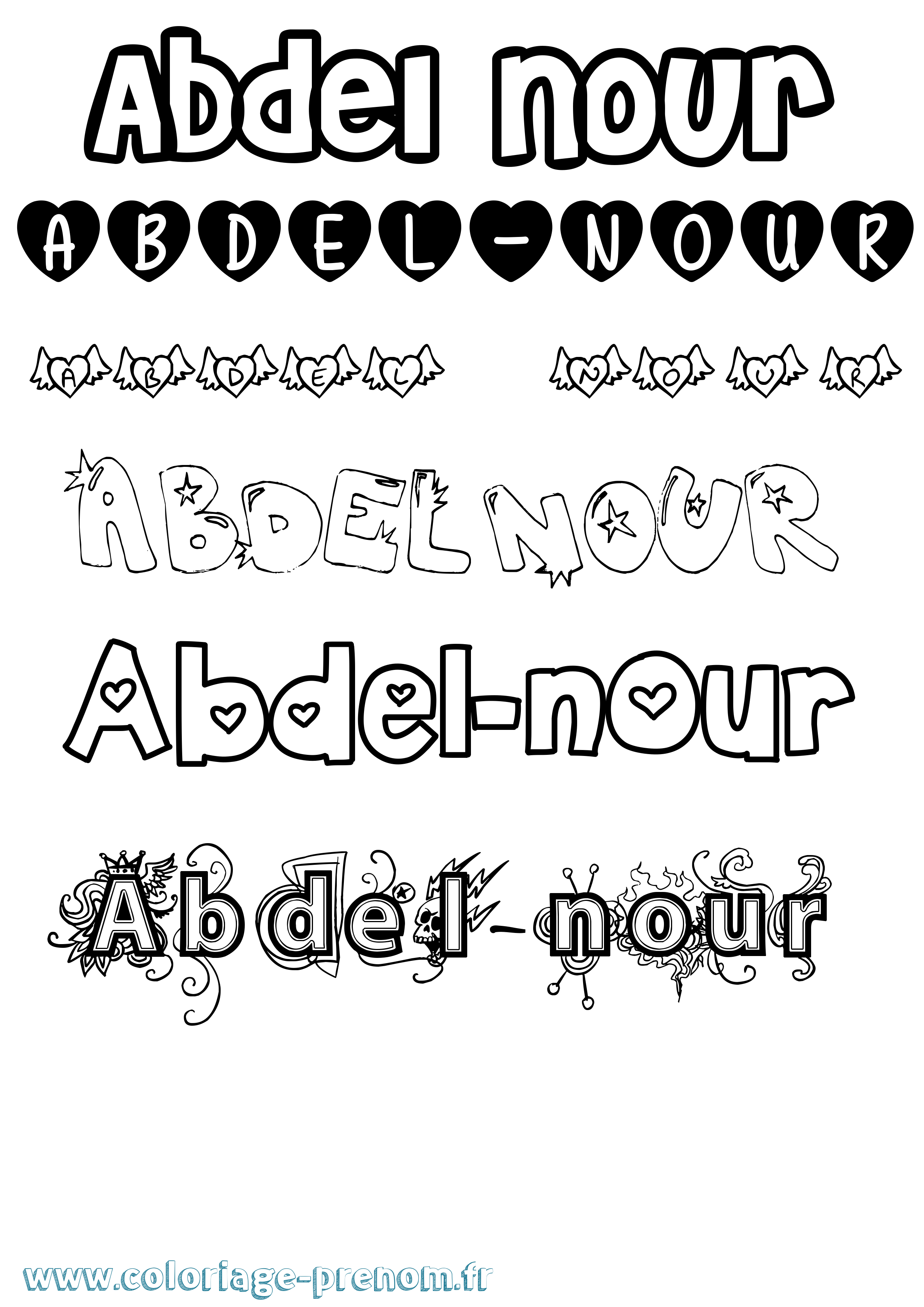 Coloriage prénom Abdel-Nour Girly