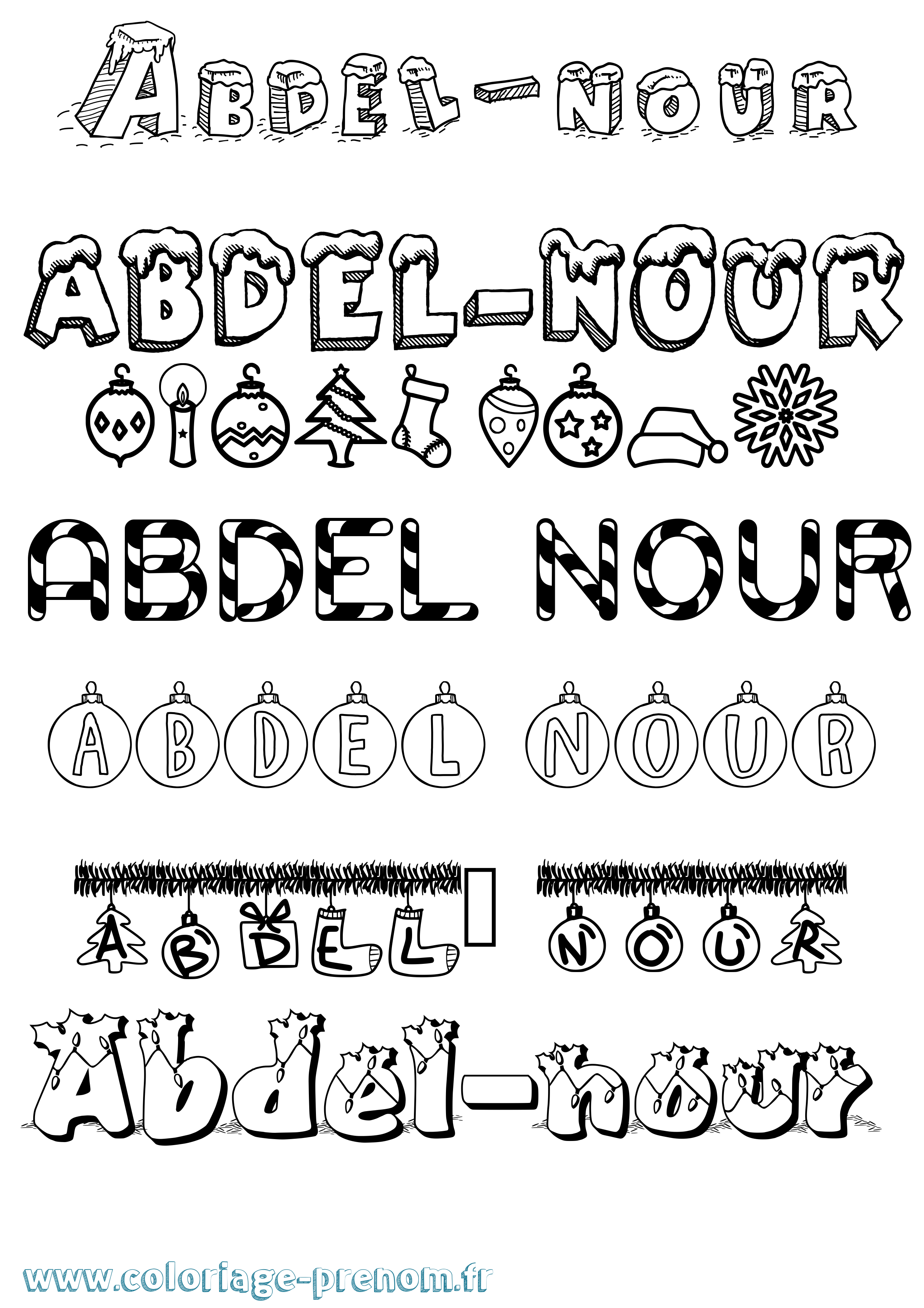 Coloriage Abdel-Nour Noël Coloriage prénom Abdel-Nour Noël