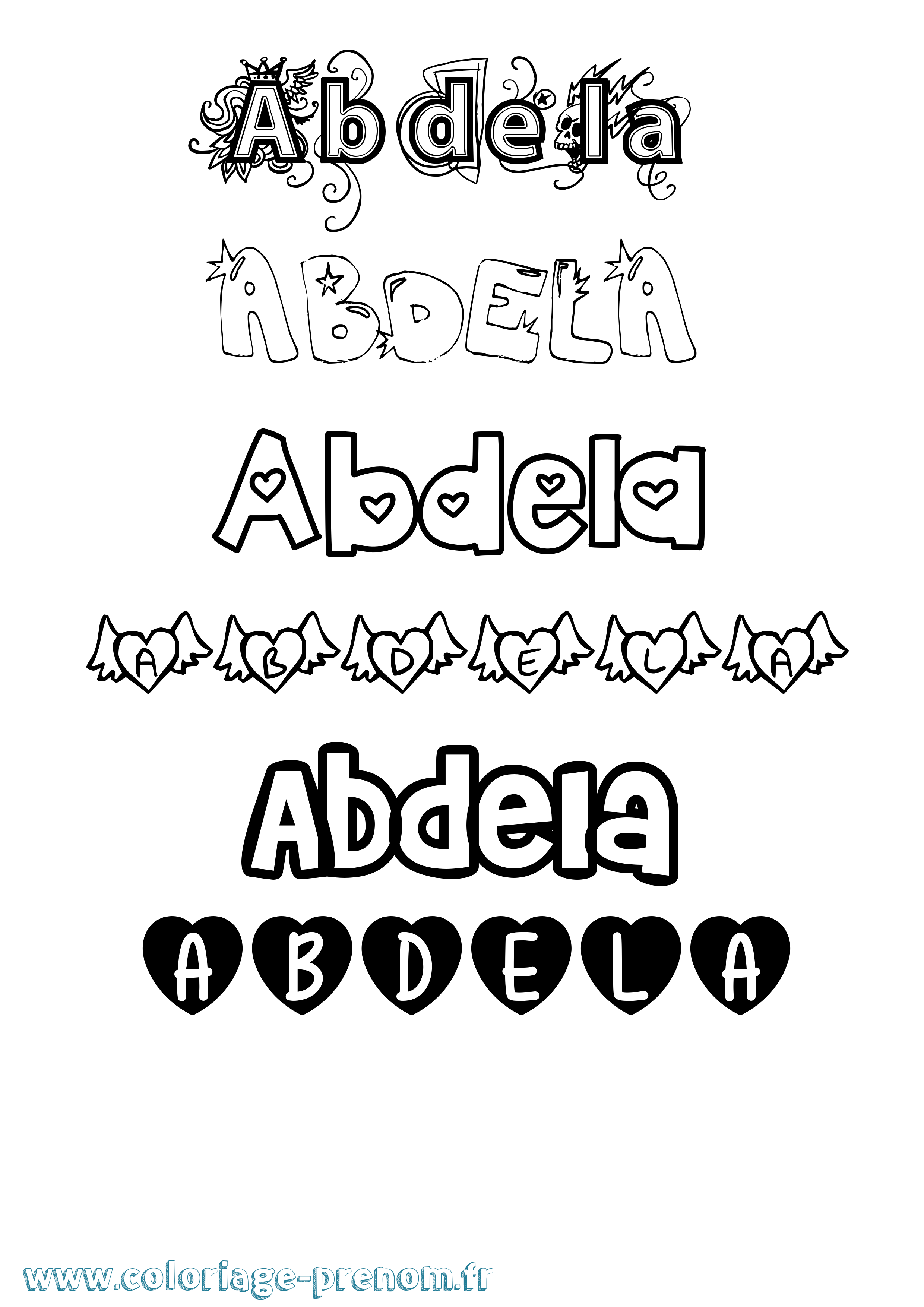 Coloriage Abdela Girly Coloriage prénom Abdela Girly