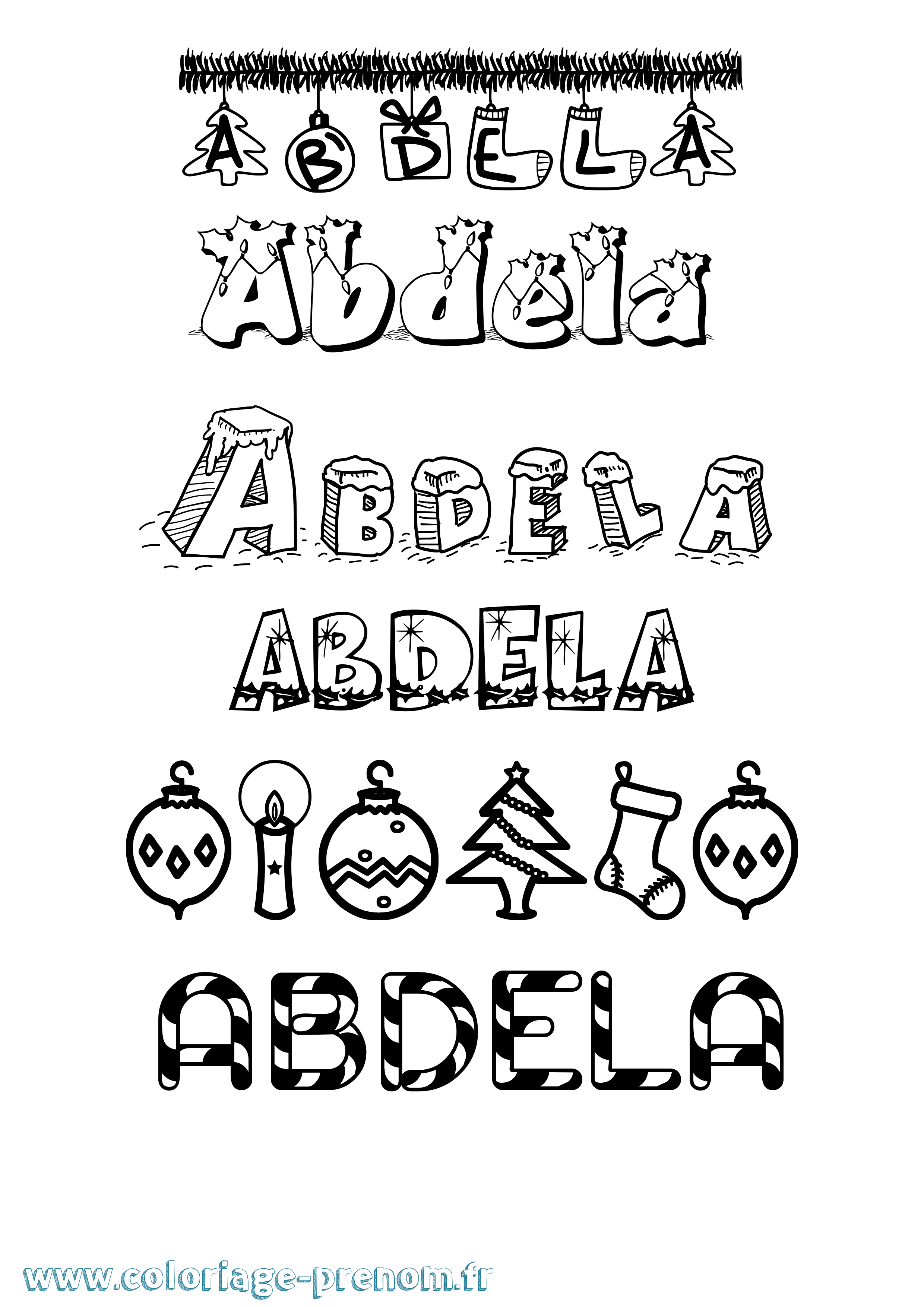 Coloriage Abdela Noël Coloriage prénom Abdela Noël