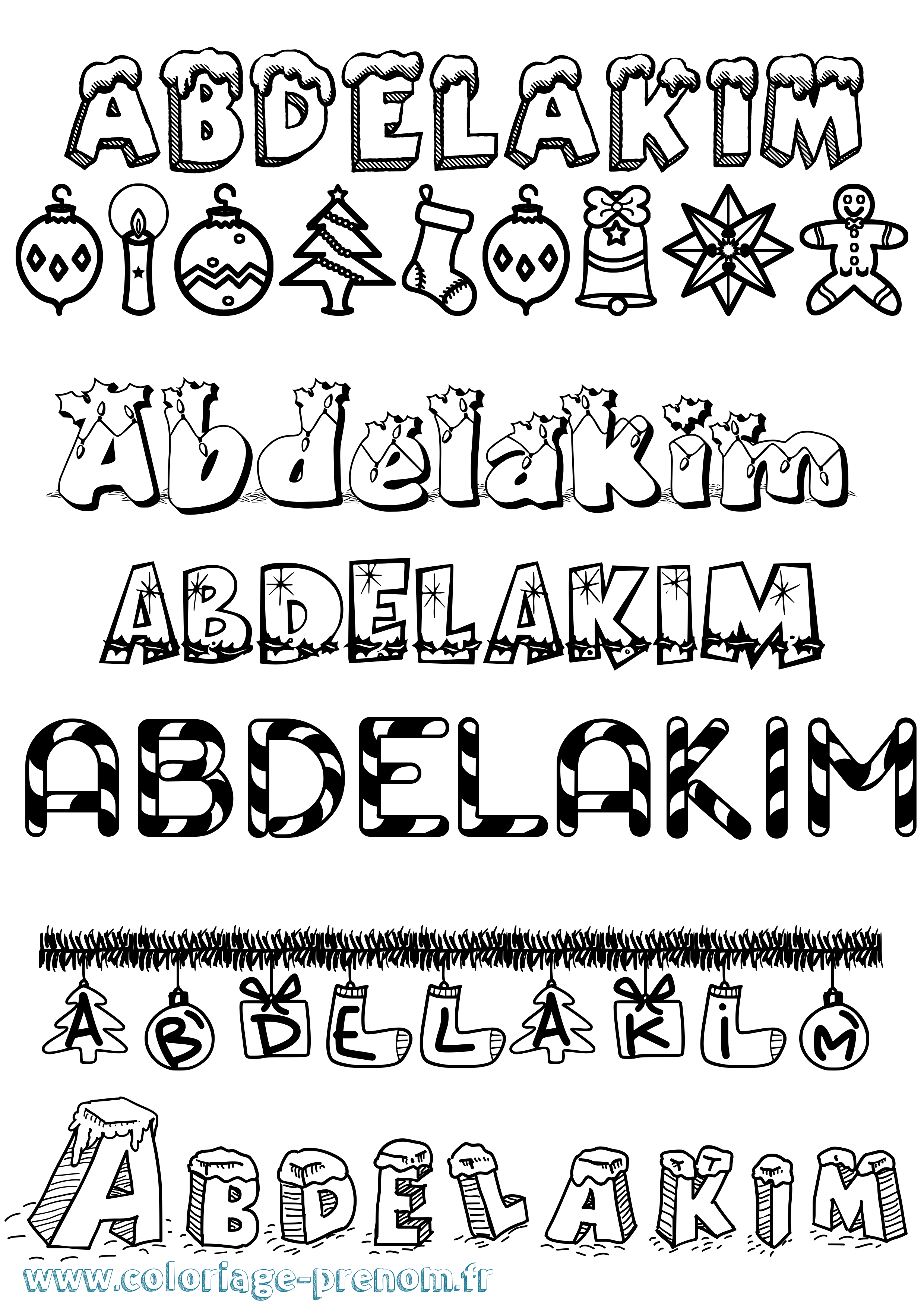 Coloriage prénom Abdelakim Noël