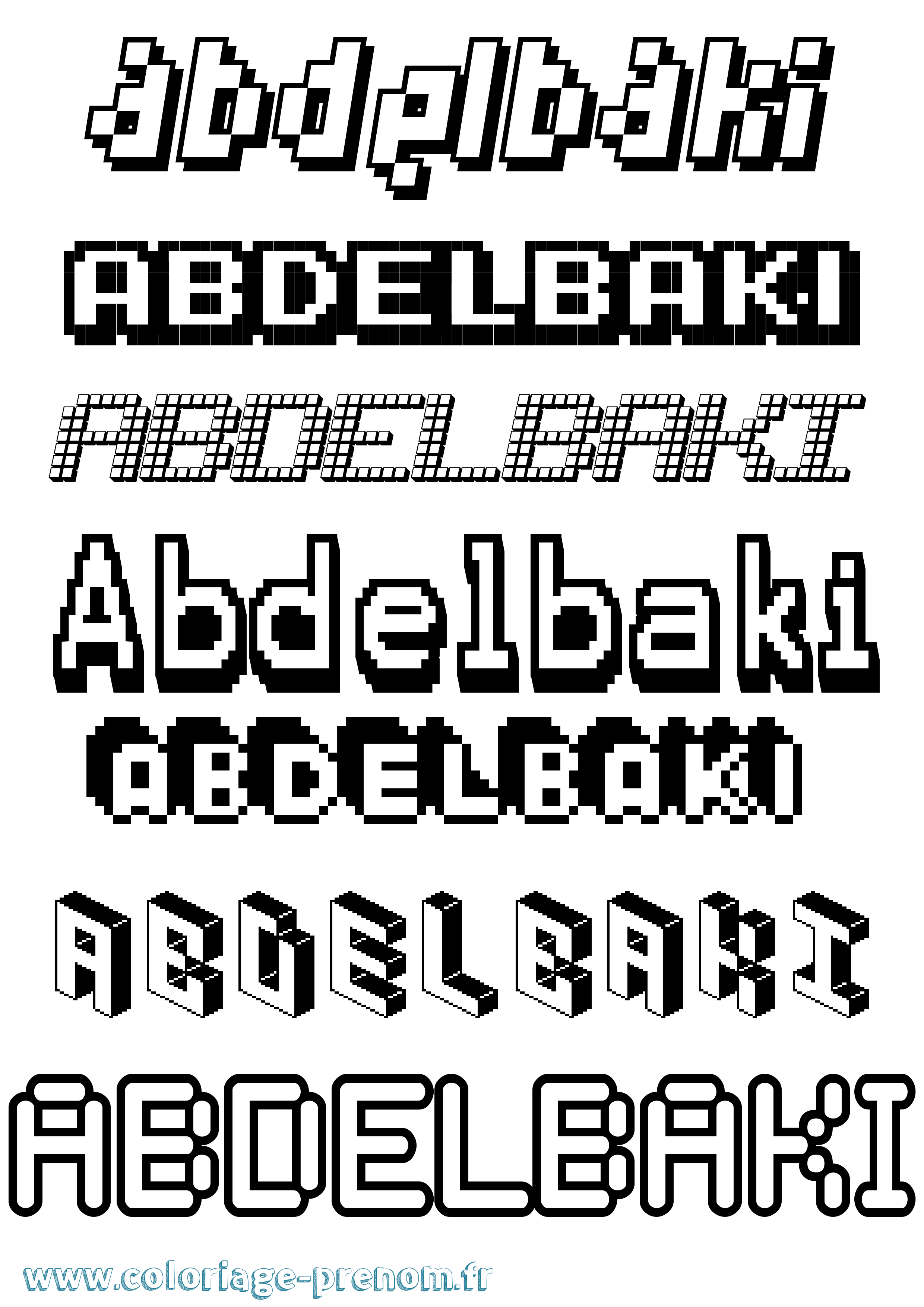 Coloriage prénom Abdelbaki Pixel