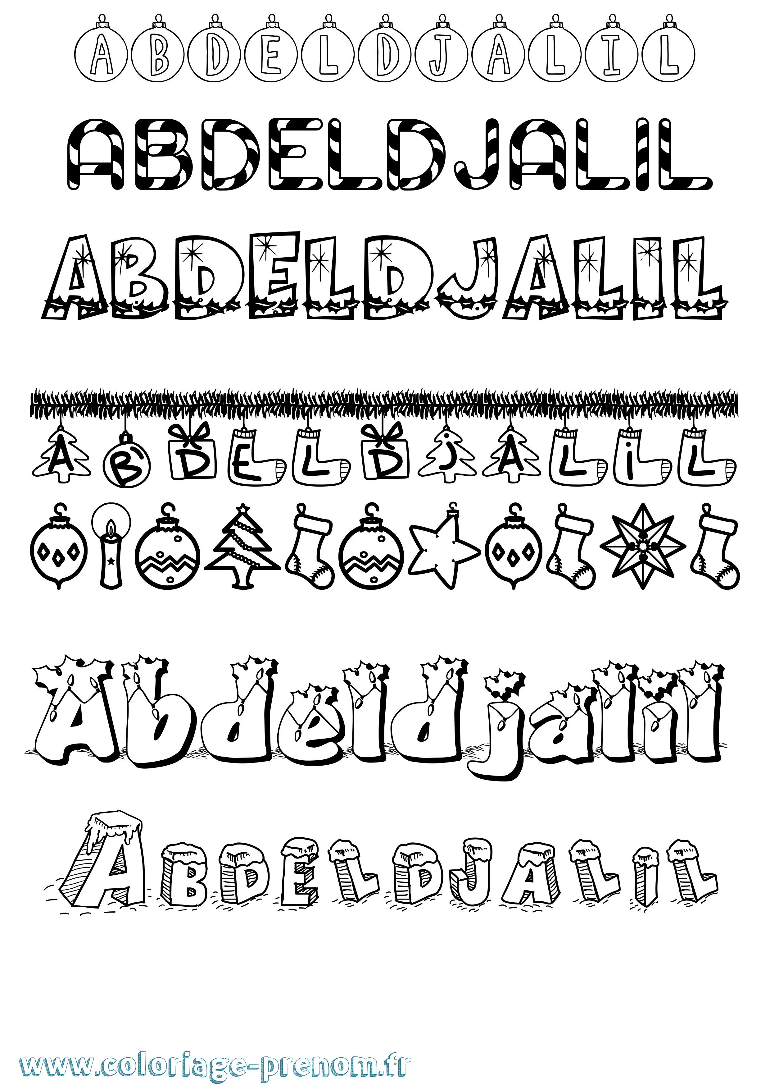 Coloriage Abdeldjalil Noël Coloriage prénom Abdeldjalil Noël
