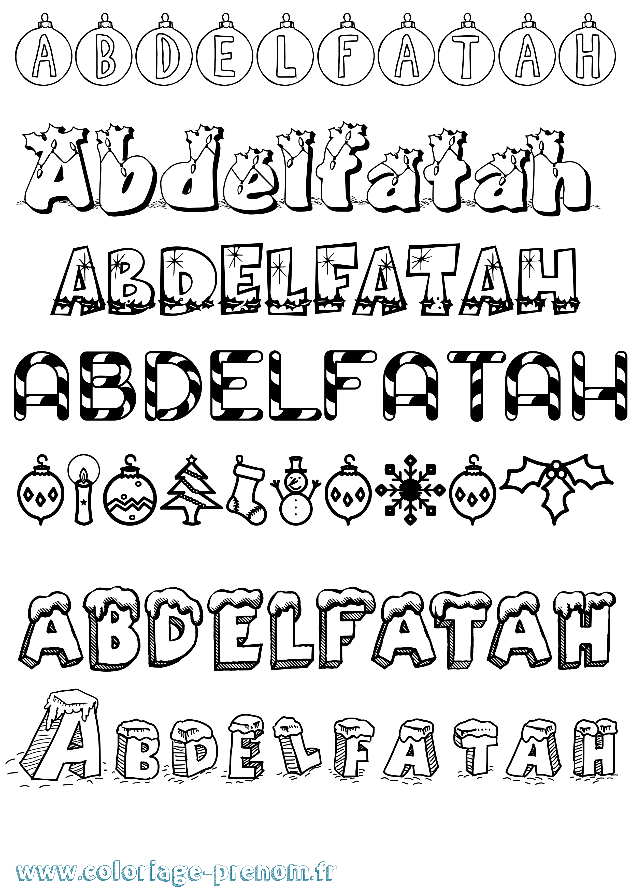 Coloriage prénom Abdelfatah Noël