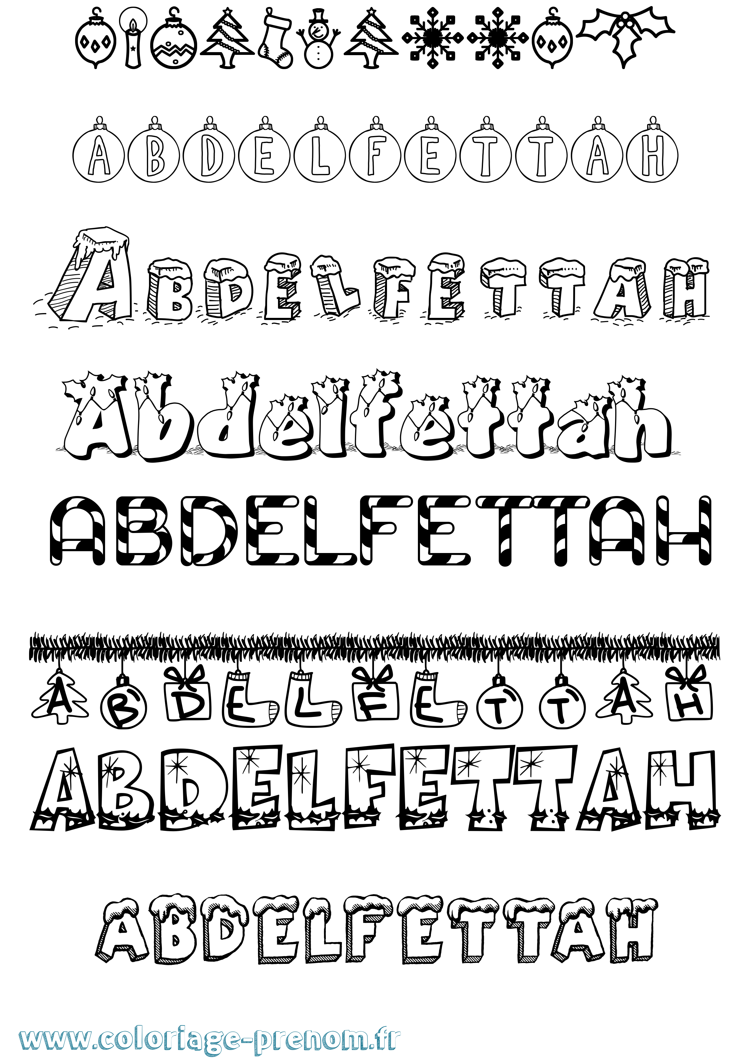 Coloriage prénom Abdelfettah Noël