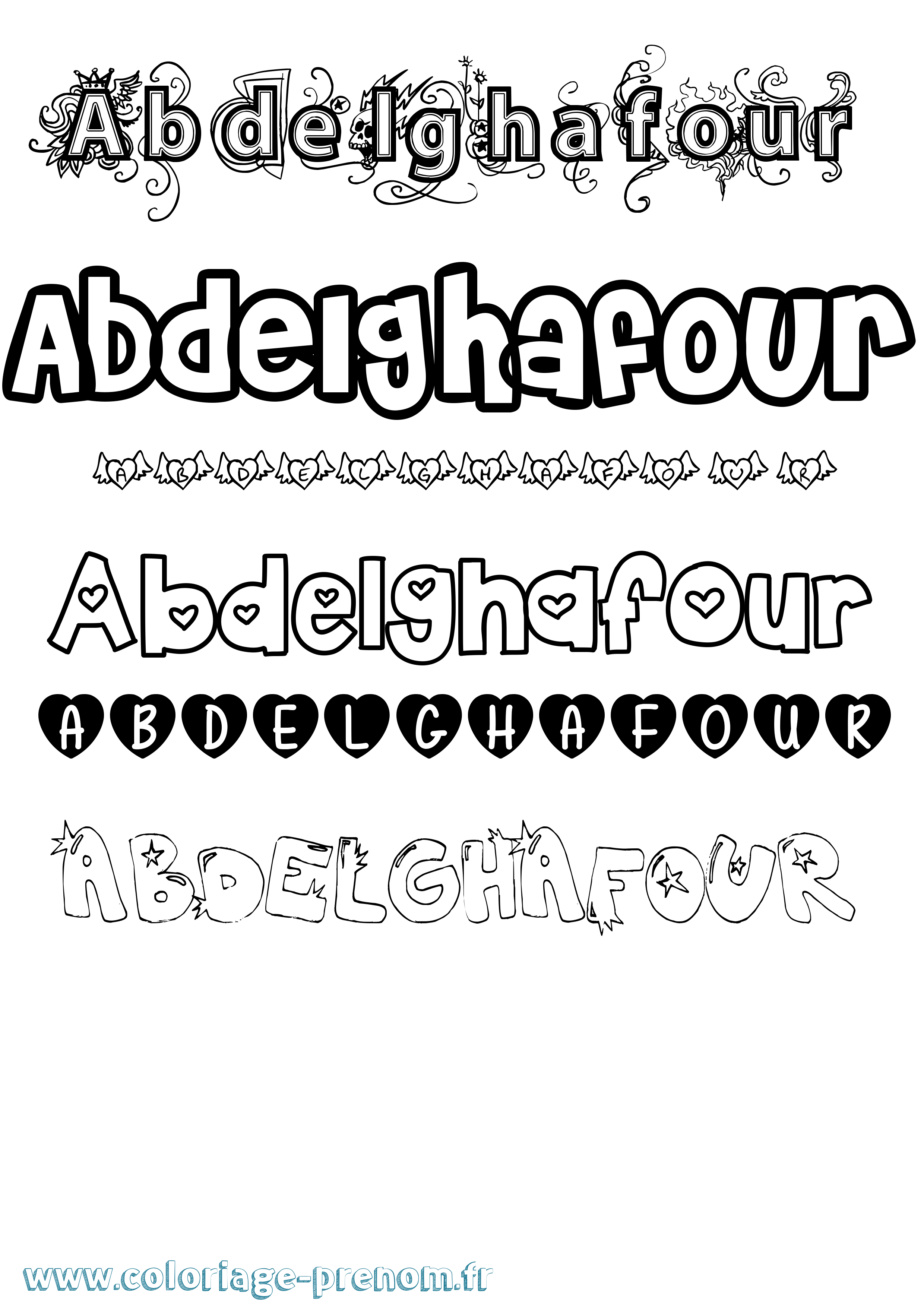 Coloriage prénom Abdelghafour Girly
