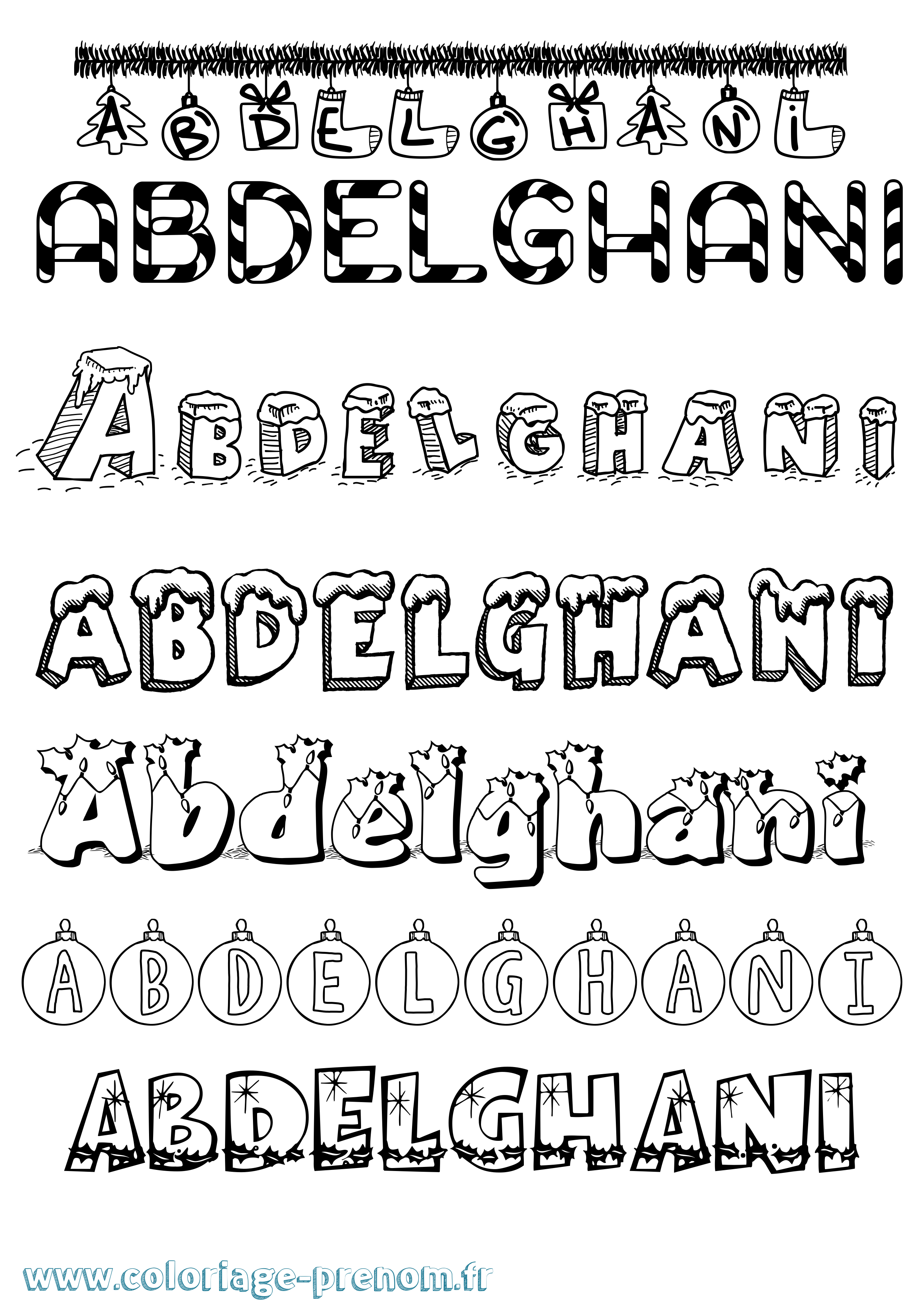 Coloriage prénom Abdelghani Noël