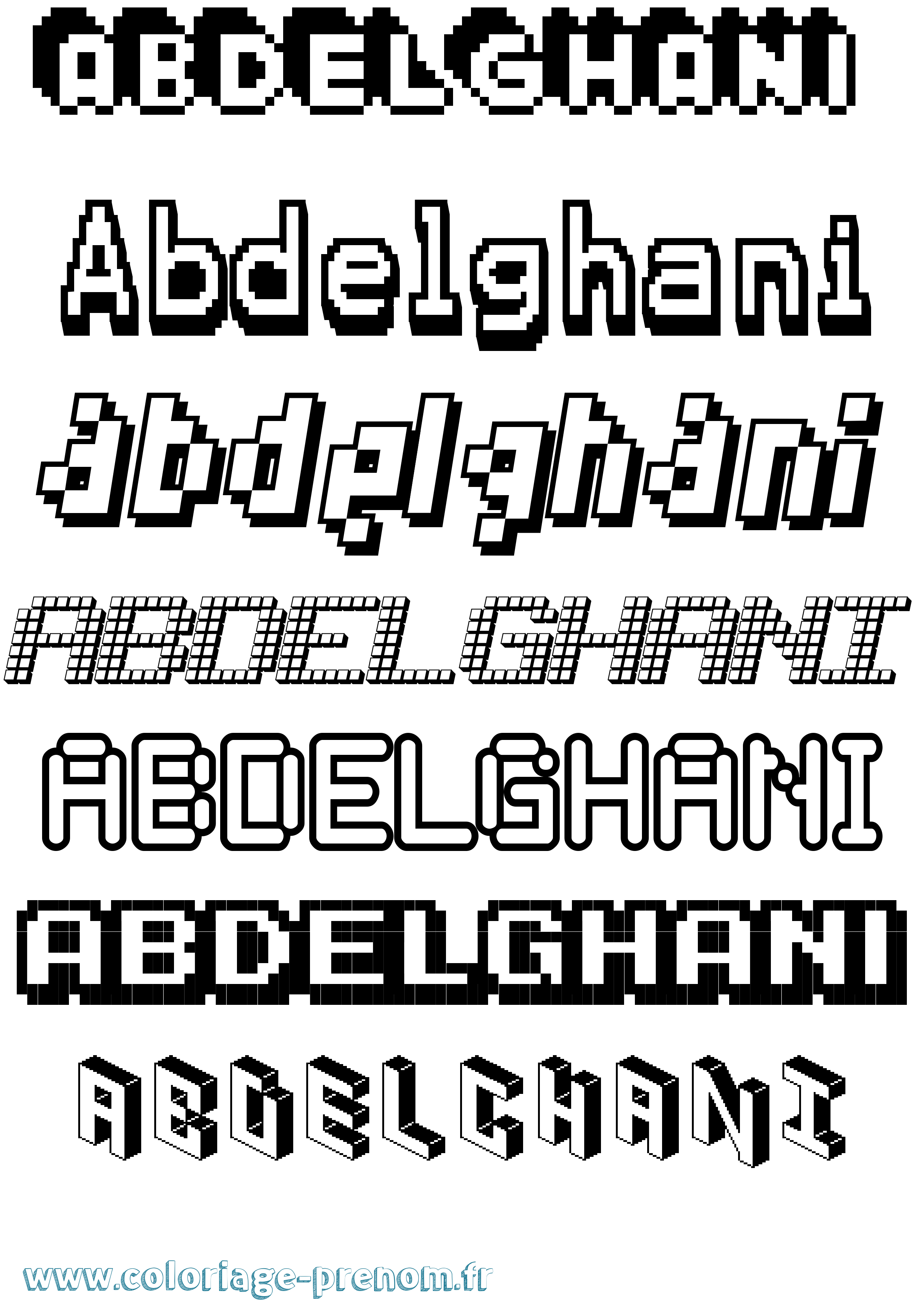 Coloriage prénom Abdelghani Pixel