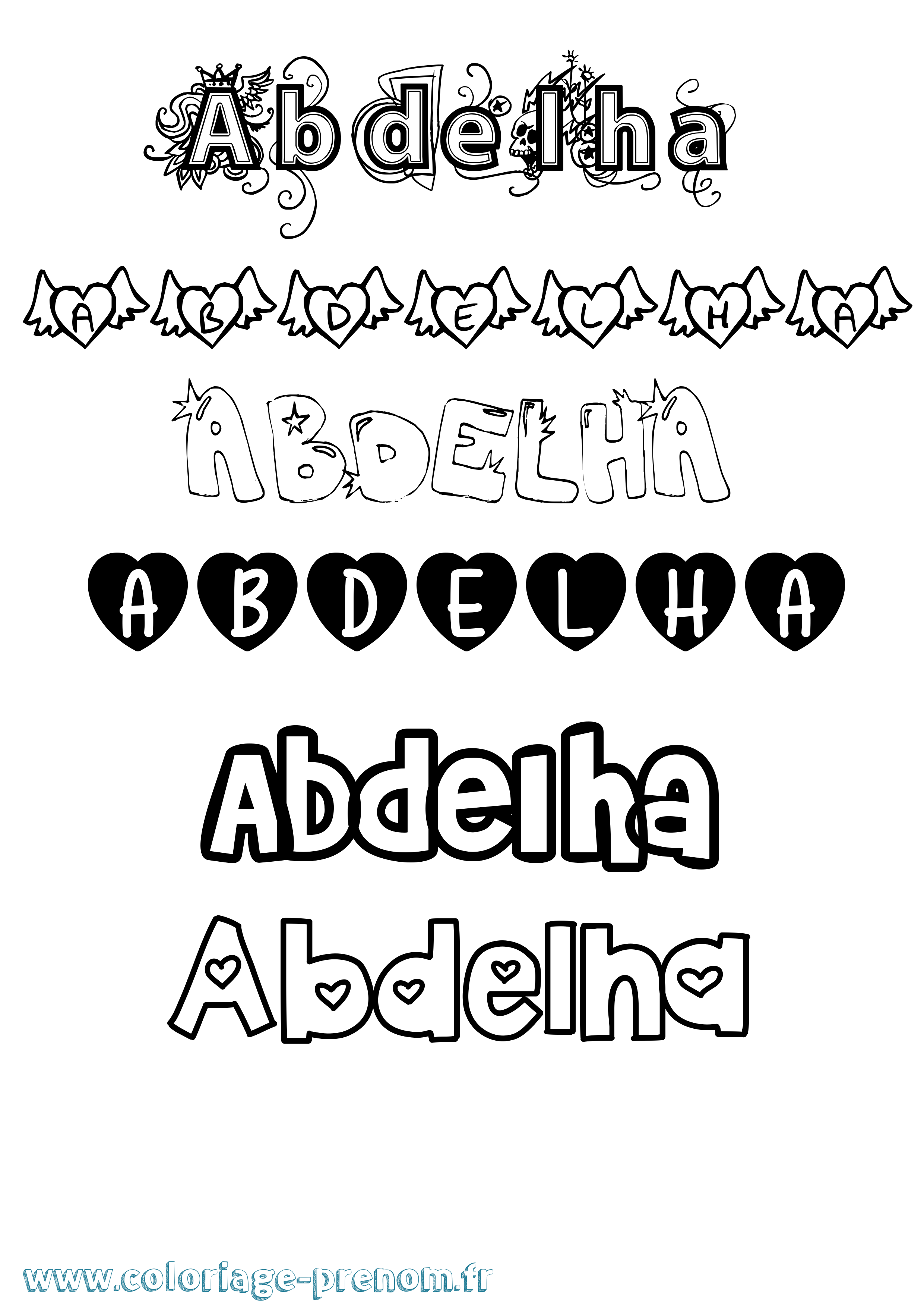 Coloriage prénom Abdelha Girly