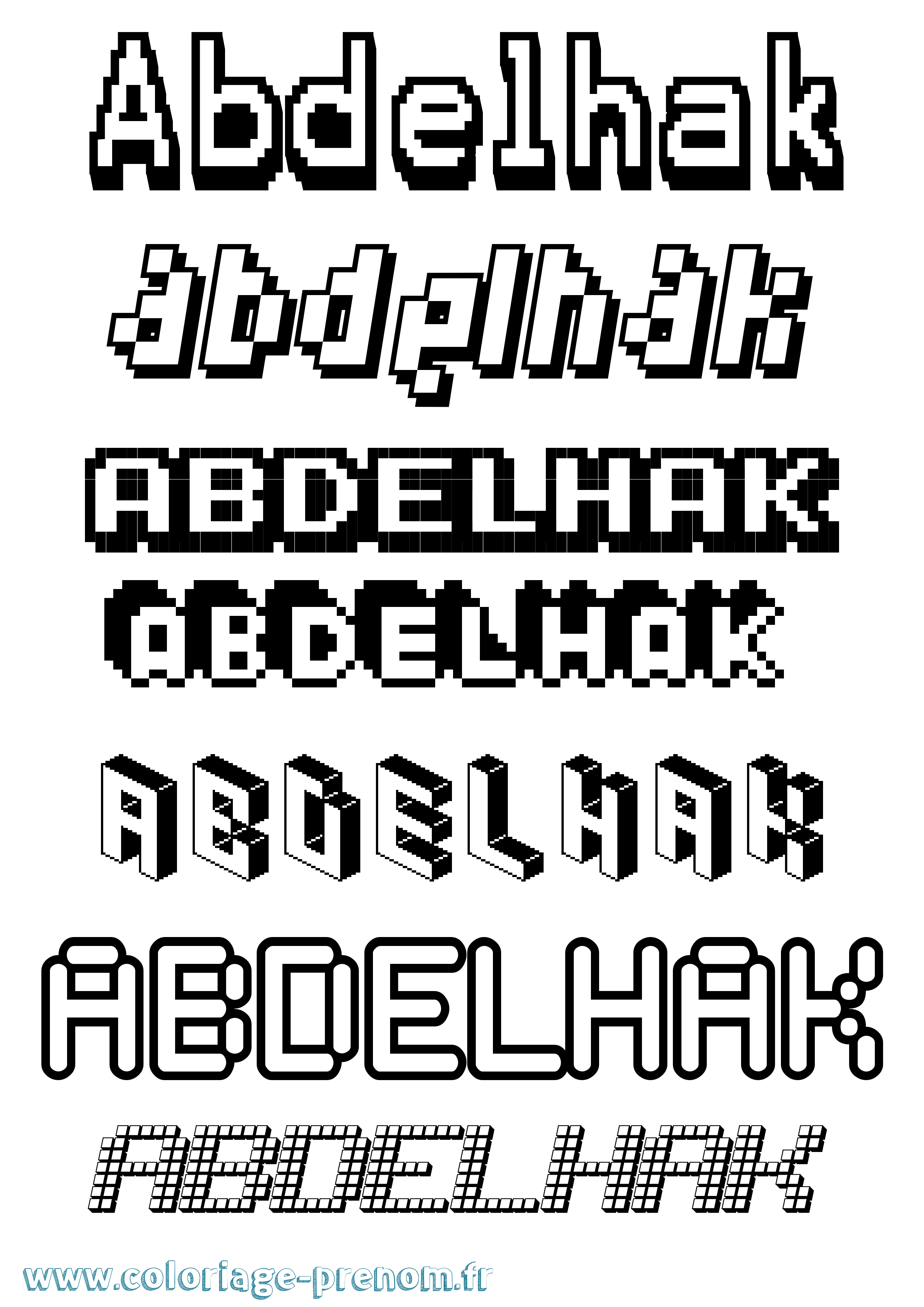 Coloriage prénom Abdelhak Pixel