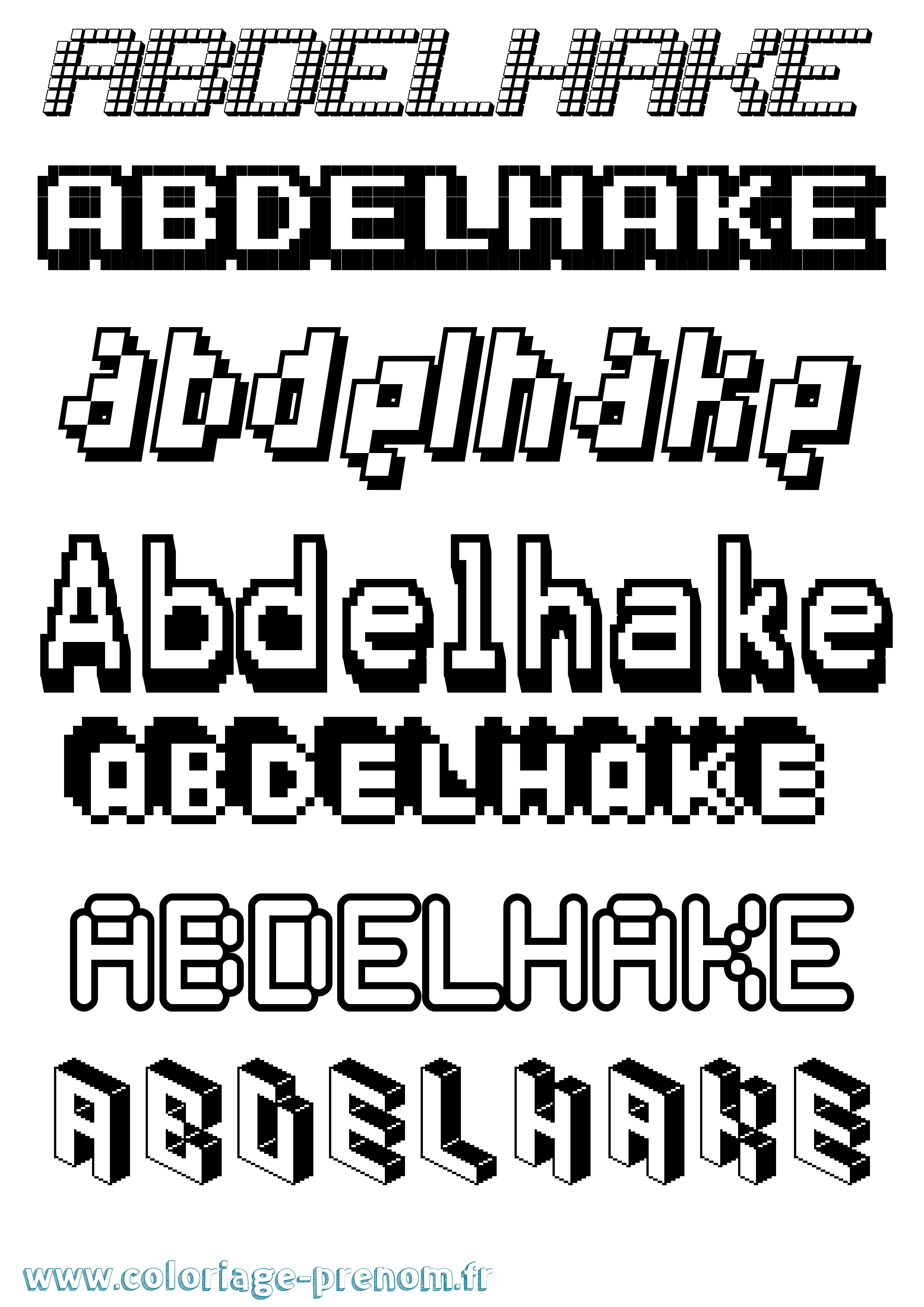 Coloriage prénom Abdelhake Pixel