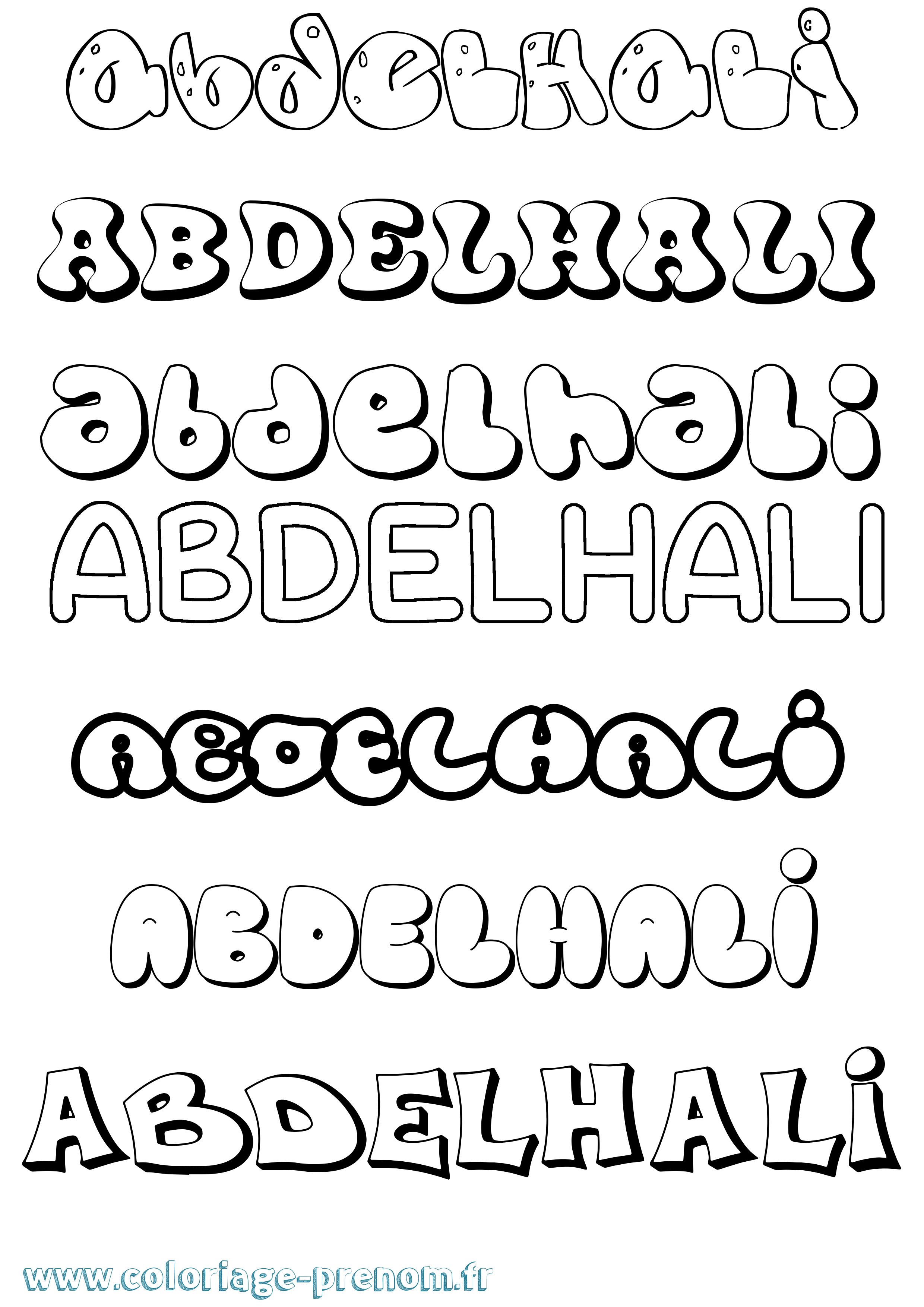 Coloriage prénom Abdelhali Bubble