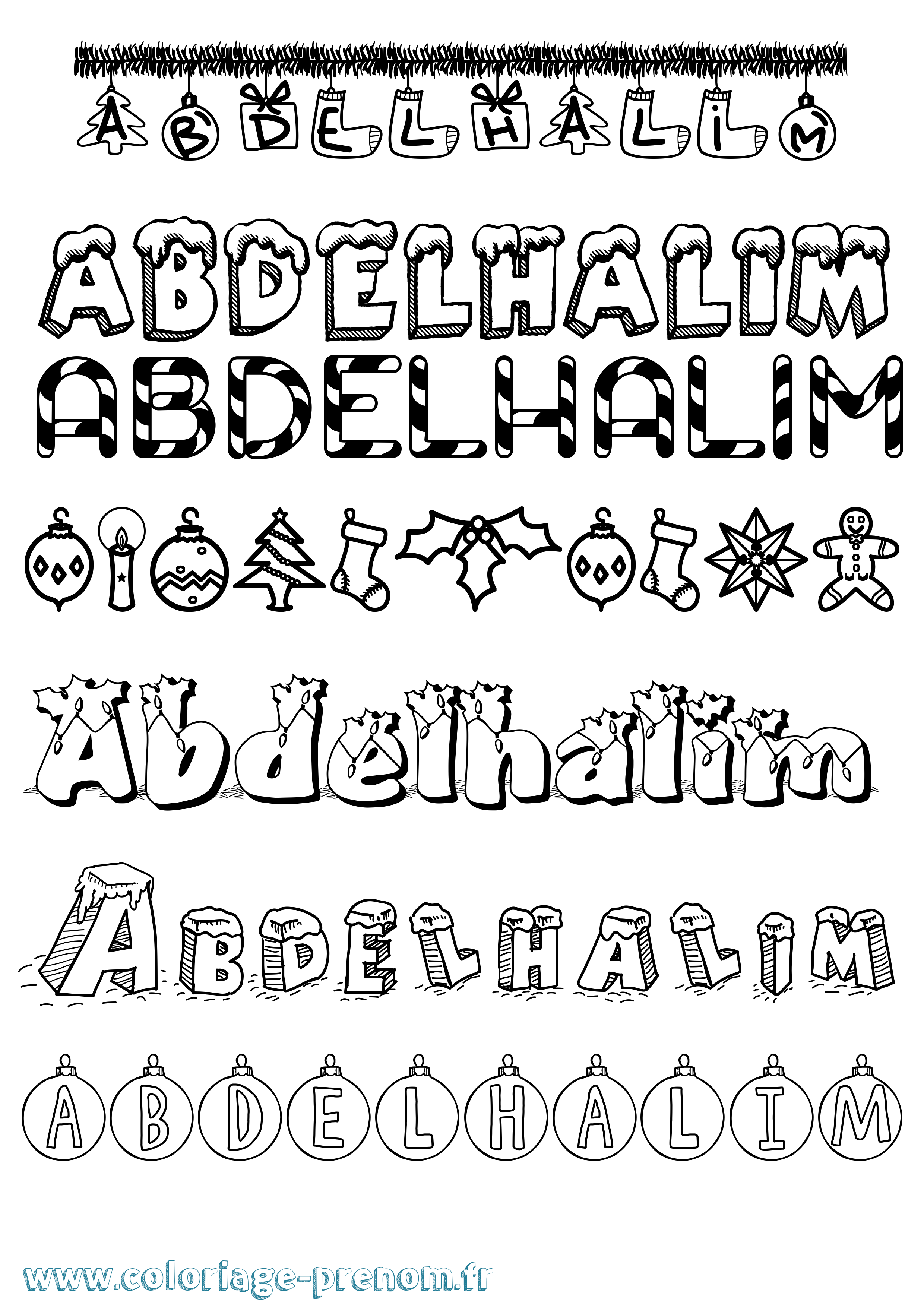 Coloriage prénom Abdelhalim Noël