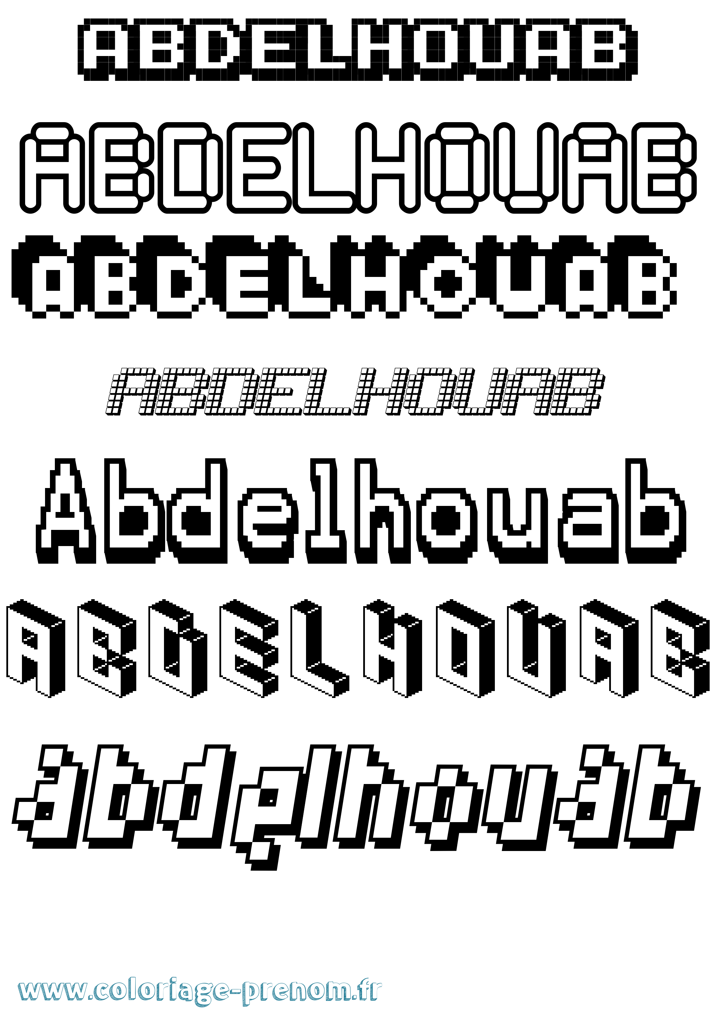 Coloriage prénom Abdelhouab Pixel