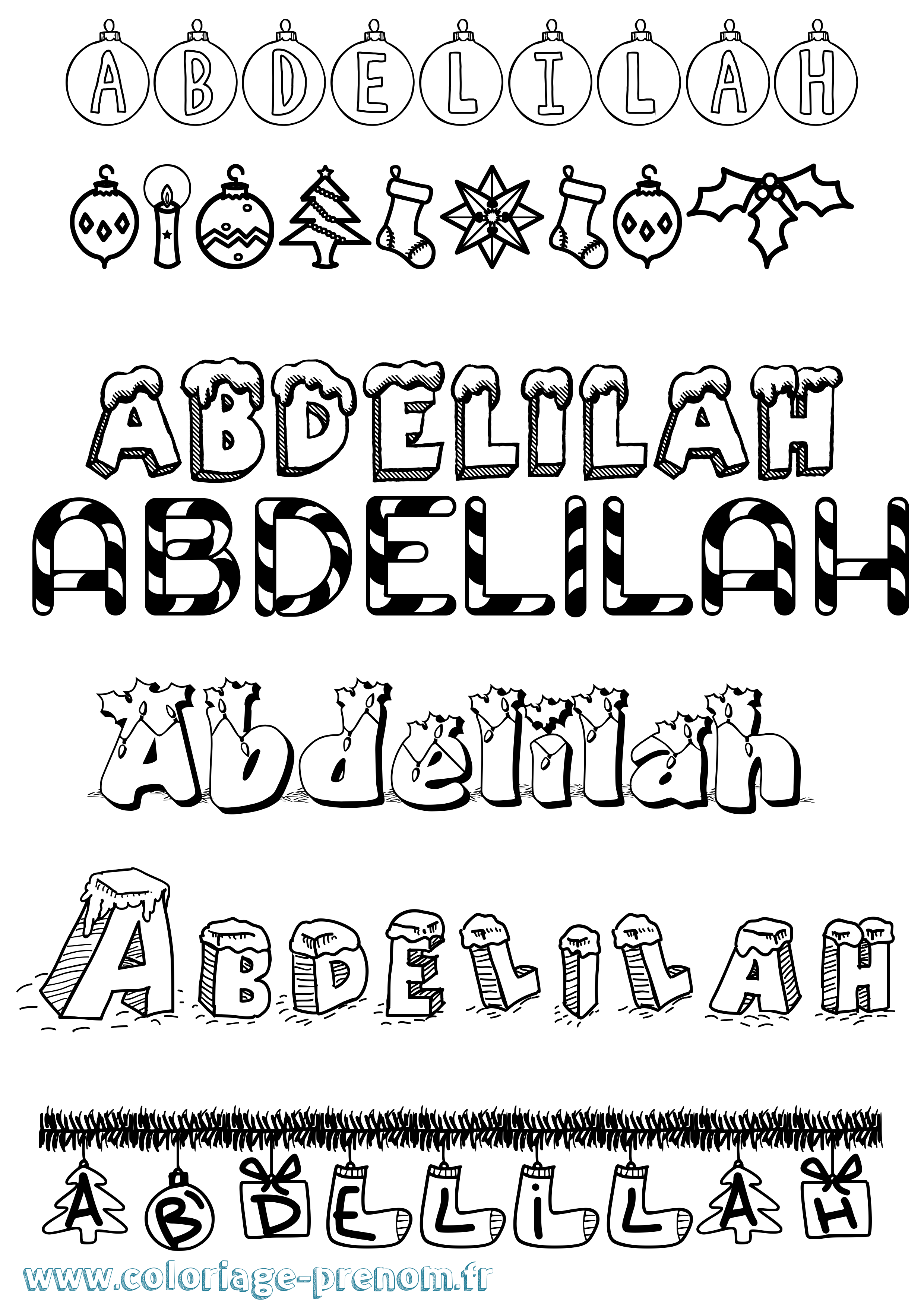 Coloriage Abdelilah Noël Coloriage prénom Abdelilah Noël