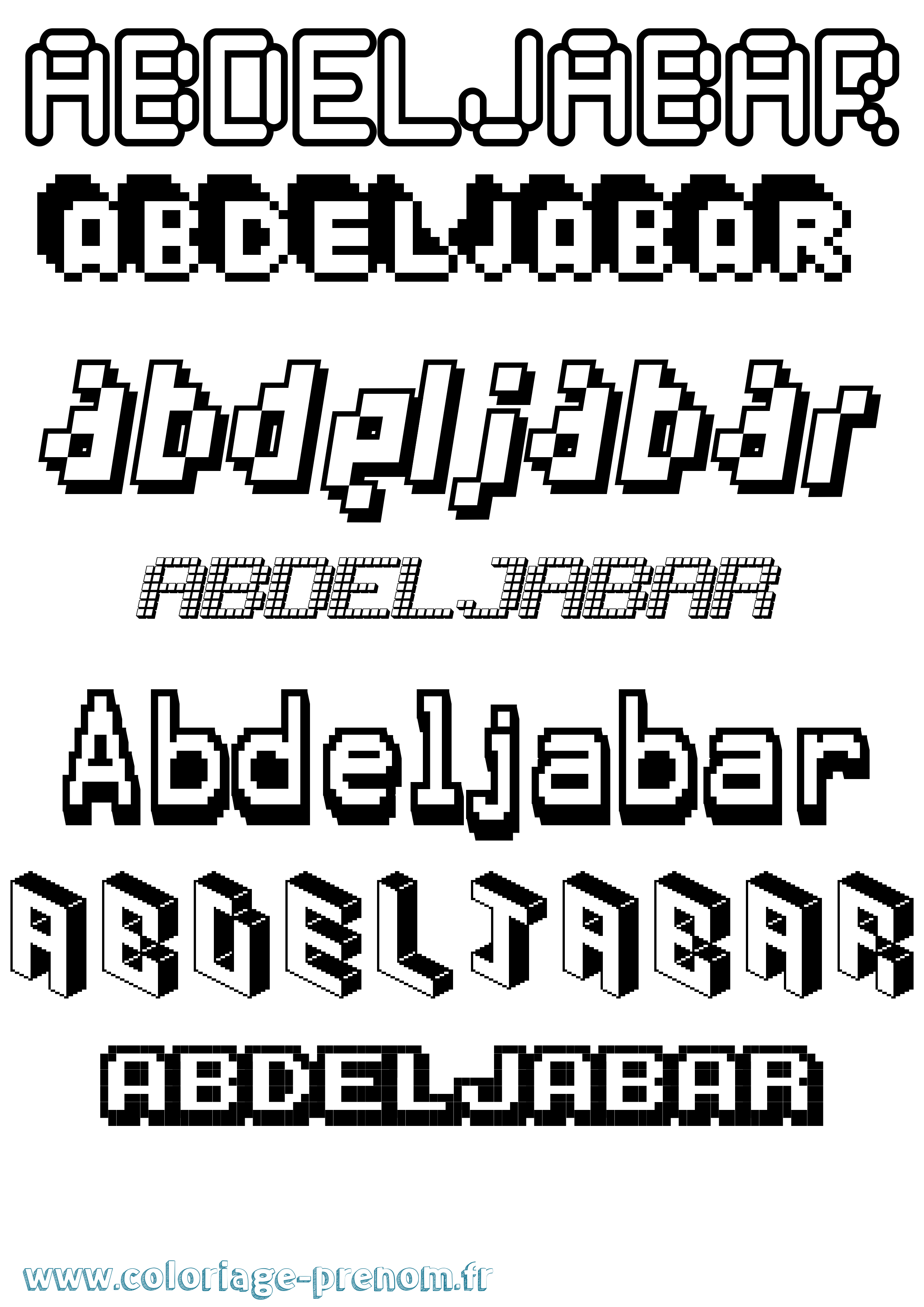 Coloriage prénom Abdeljabar Pixel