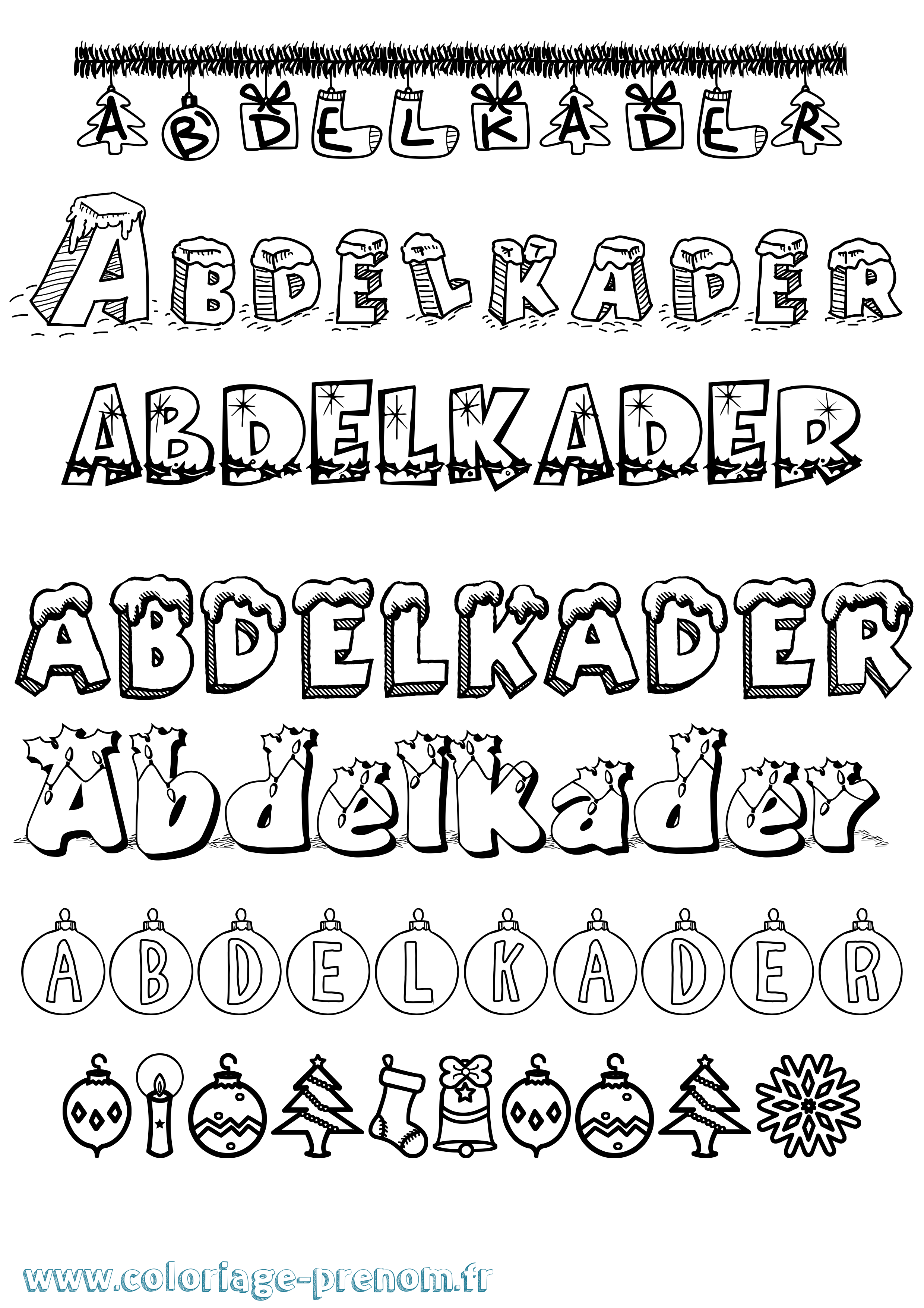 Coloriage Abdelkader Noël Coloriage prénom Abdelkader Noël
