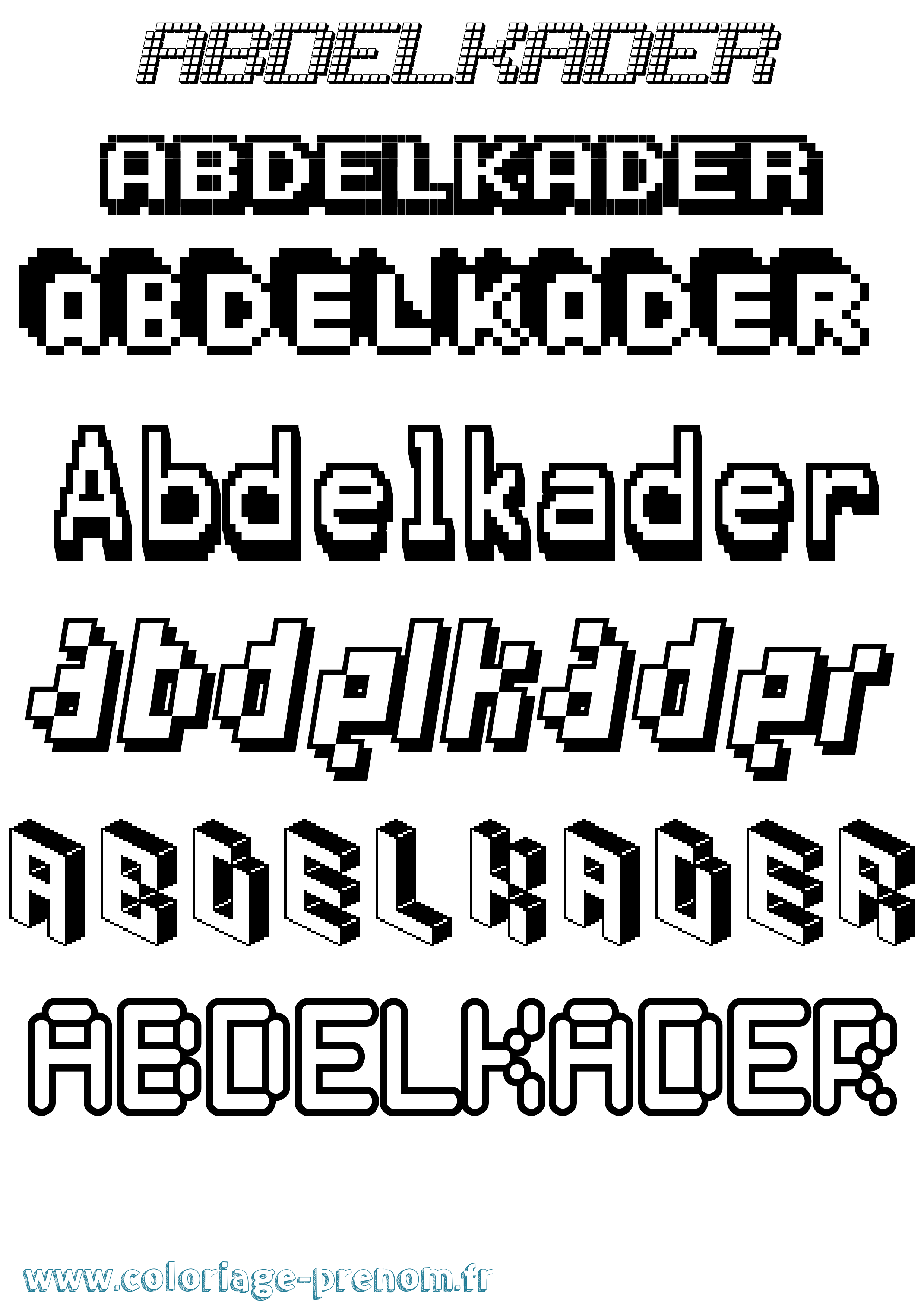Coloriage prénom Abdelkader Pixel