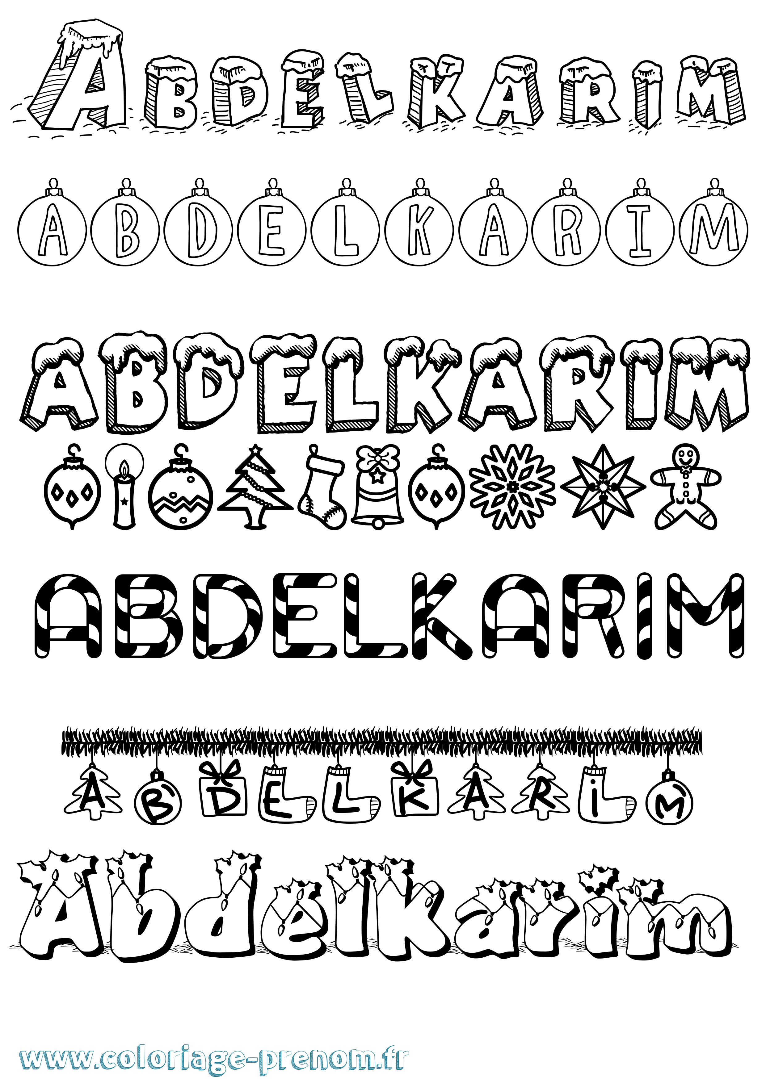 Coloriage prénom Abdelkarim Noël