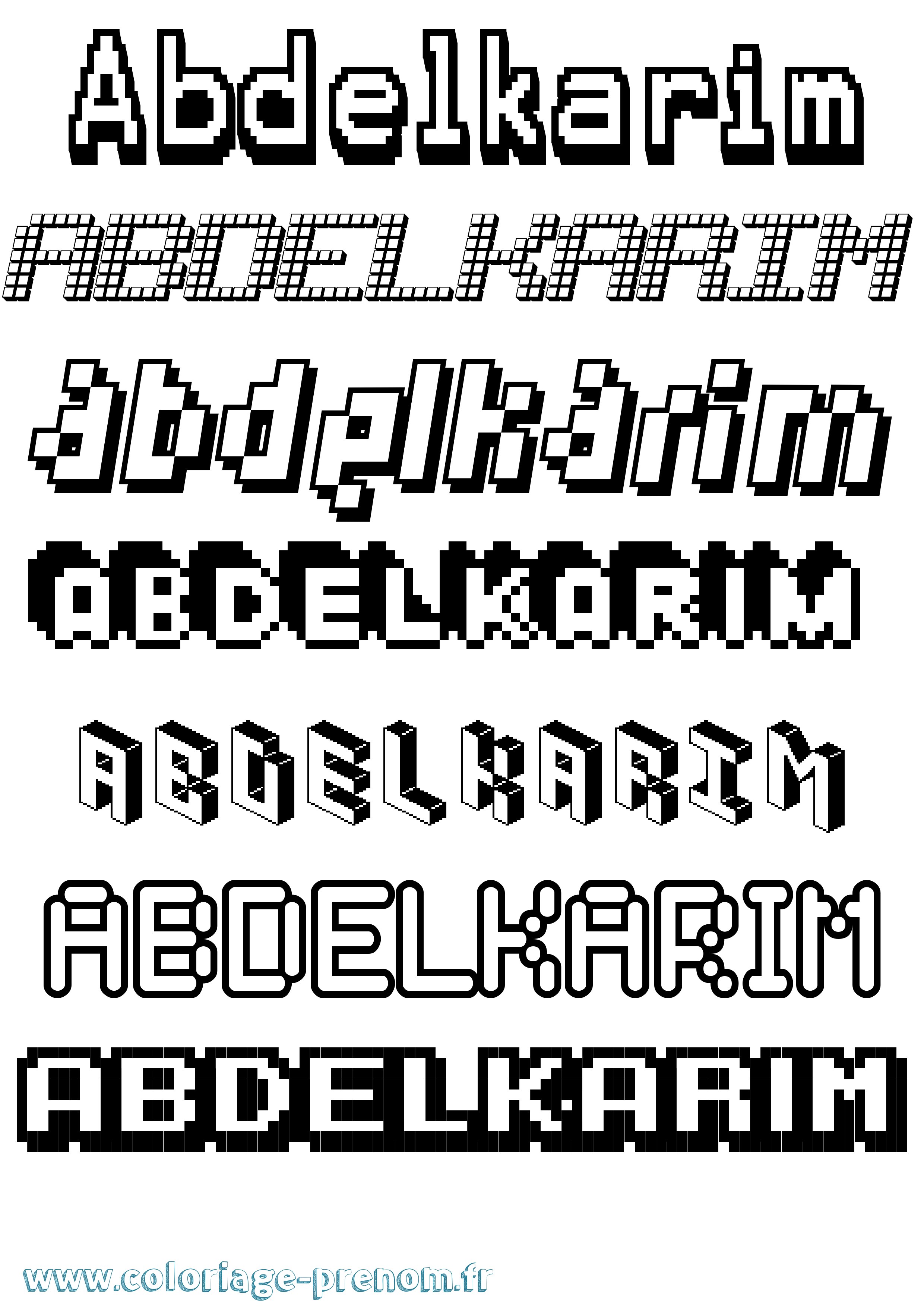 Coloriage prénom Abdelkarim Pixel