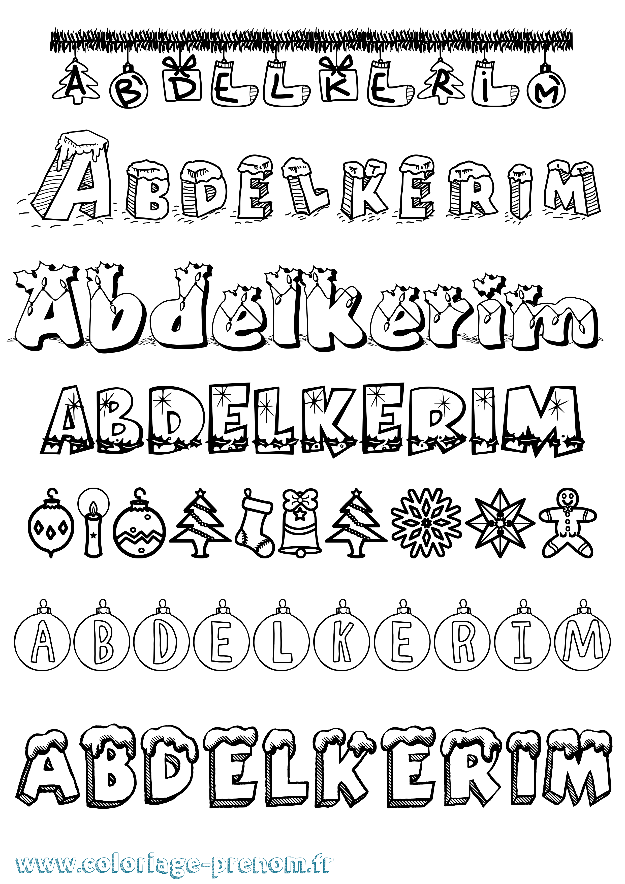 Coloriage Abdelkerim Noël Coloriage prénom Abdelkerim Noël