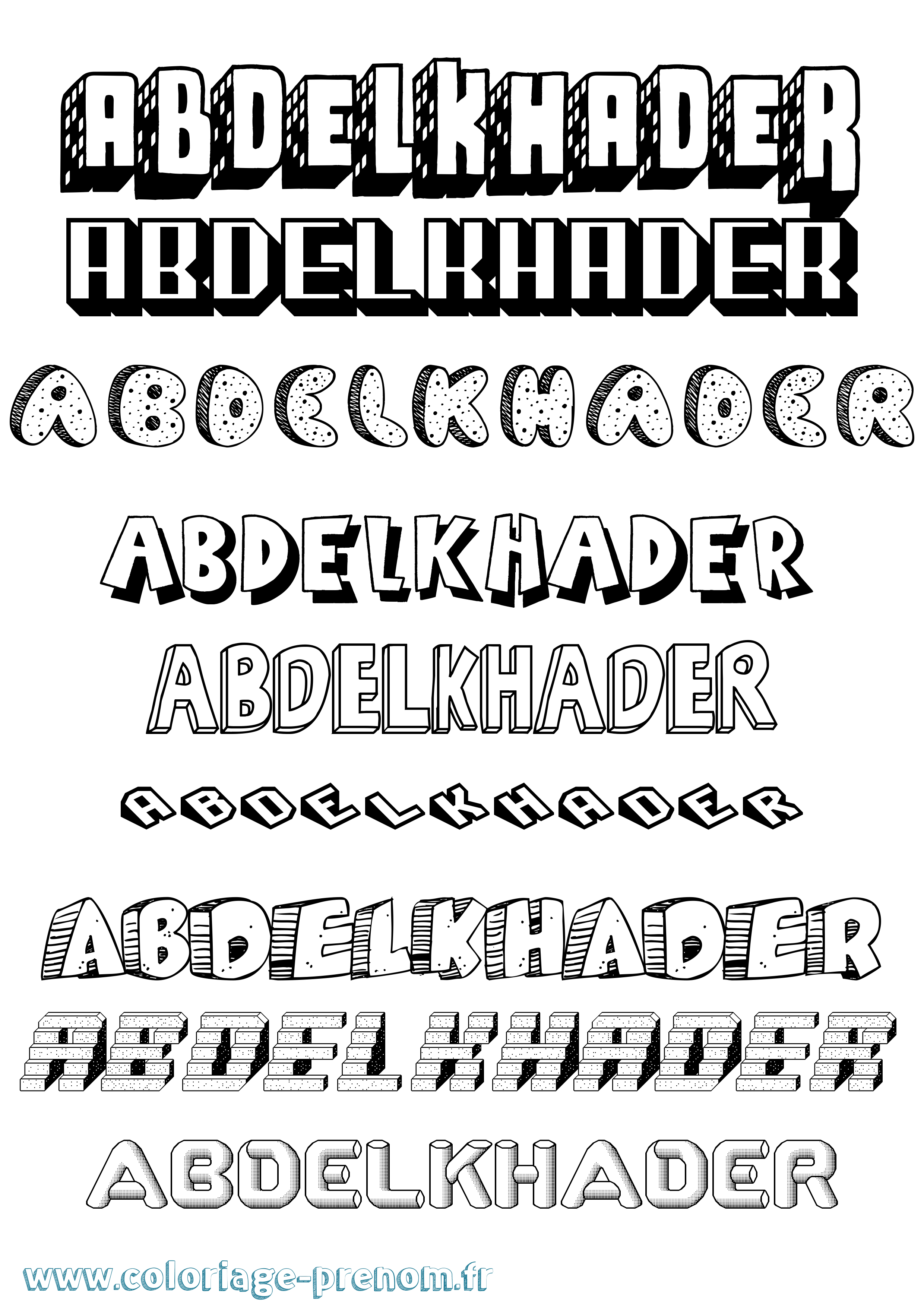 Coloriage Abdelkhader Effet 3D Coloriage prénom Abdelkhader Effet 3D