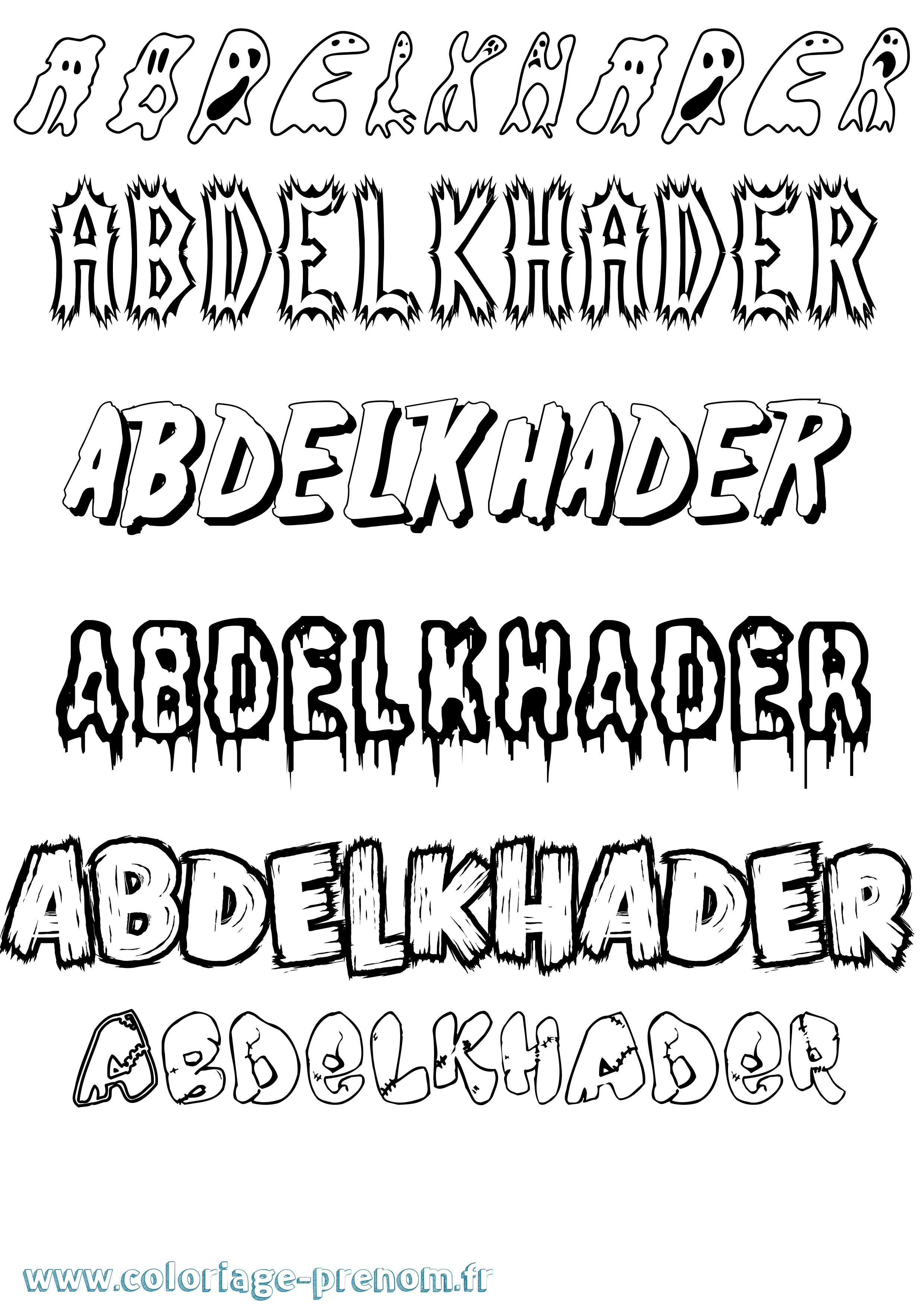 Coloriage Abdelkhader Frisson Coloriage prénom Abdelkhader Frisson
