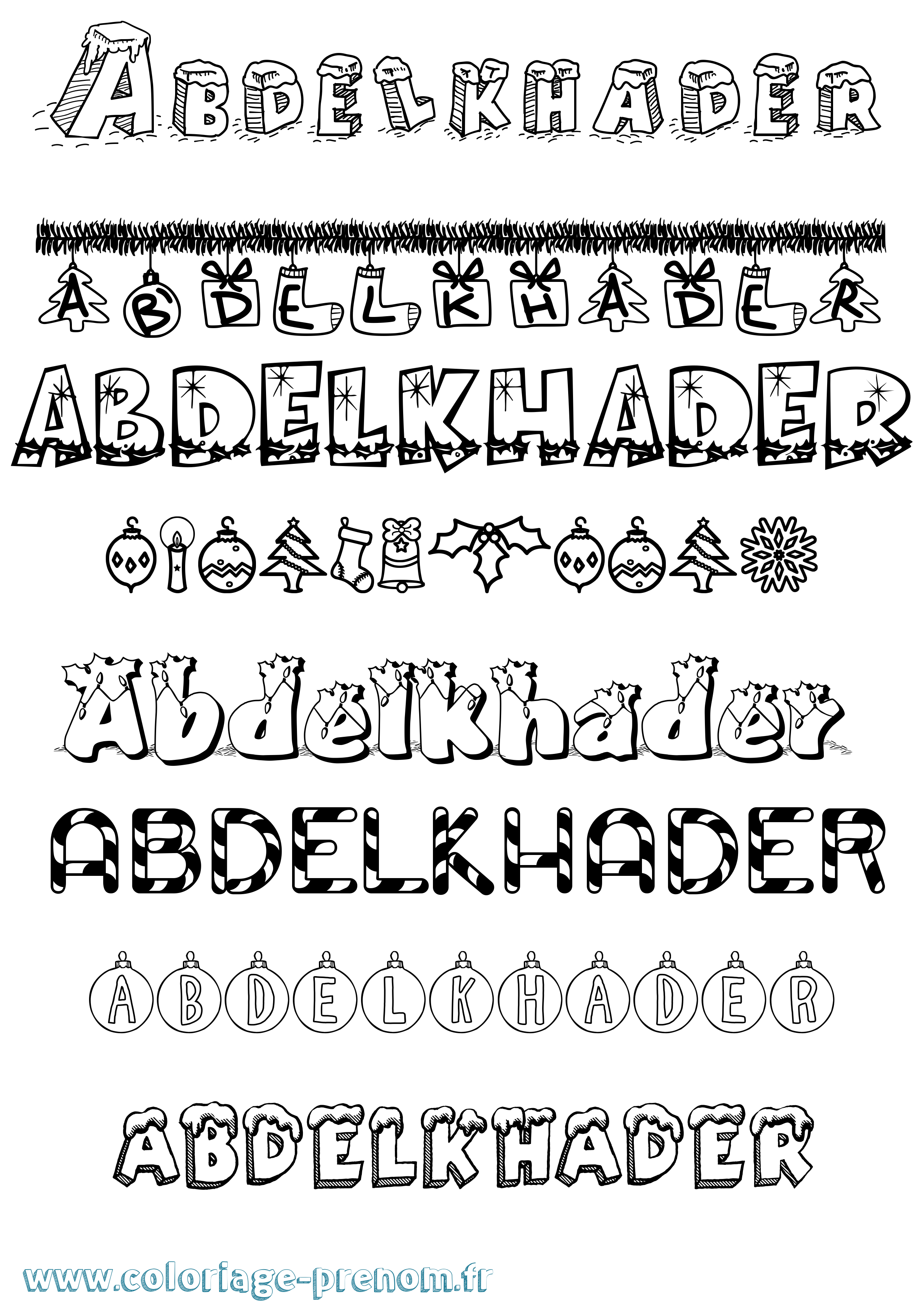 Coloriage Abdelkhader Noël Coloriage prénom Abdelkhader Noël