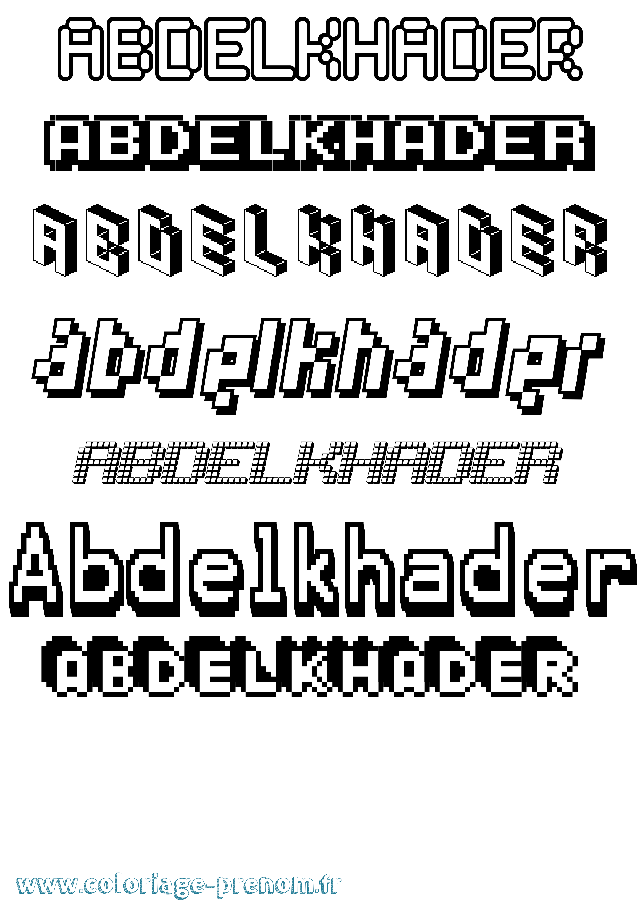 Coloriage prénom Abdelkhader Pixel