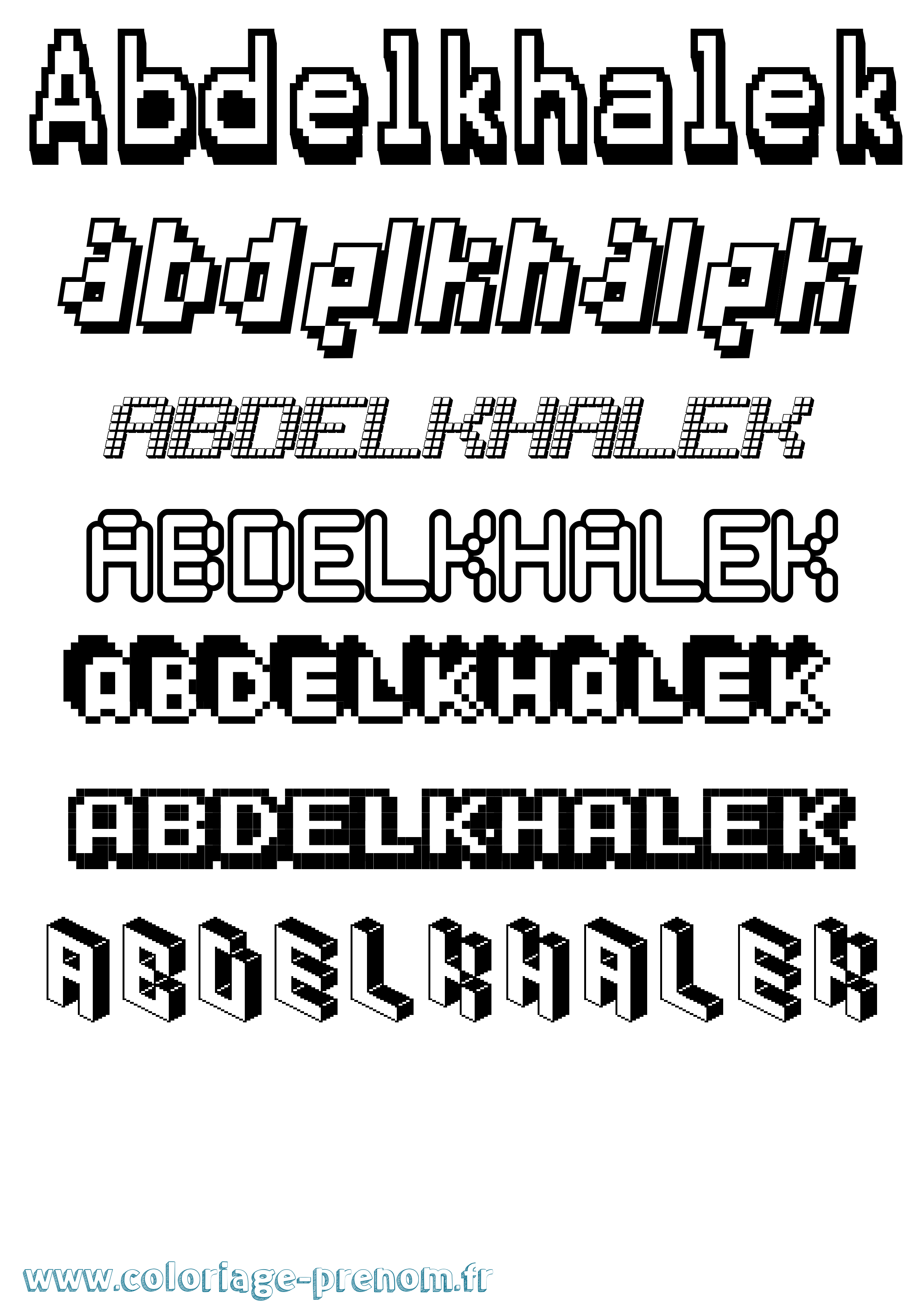 Coloriage prénom Abdelkhalek Pixel
