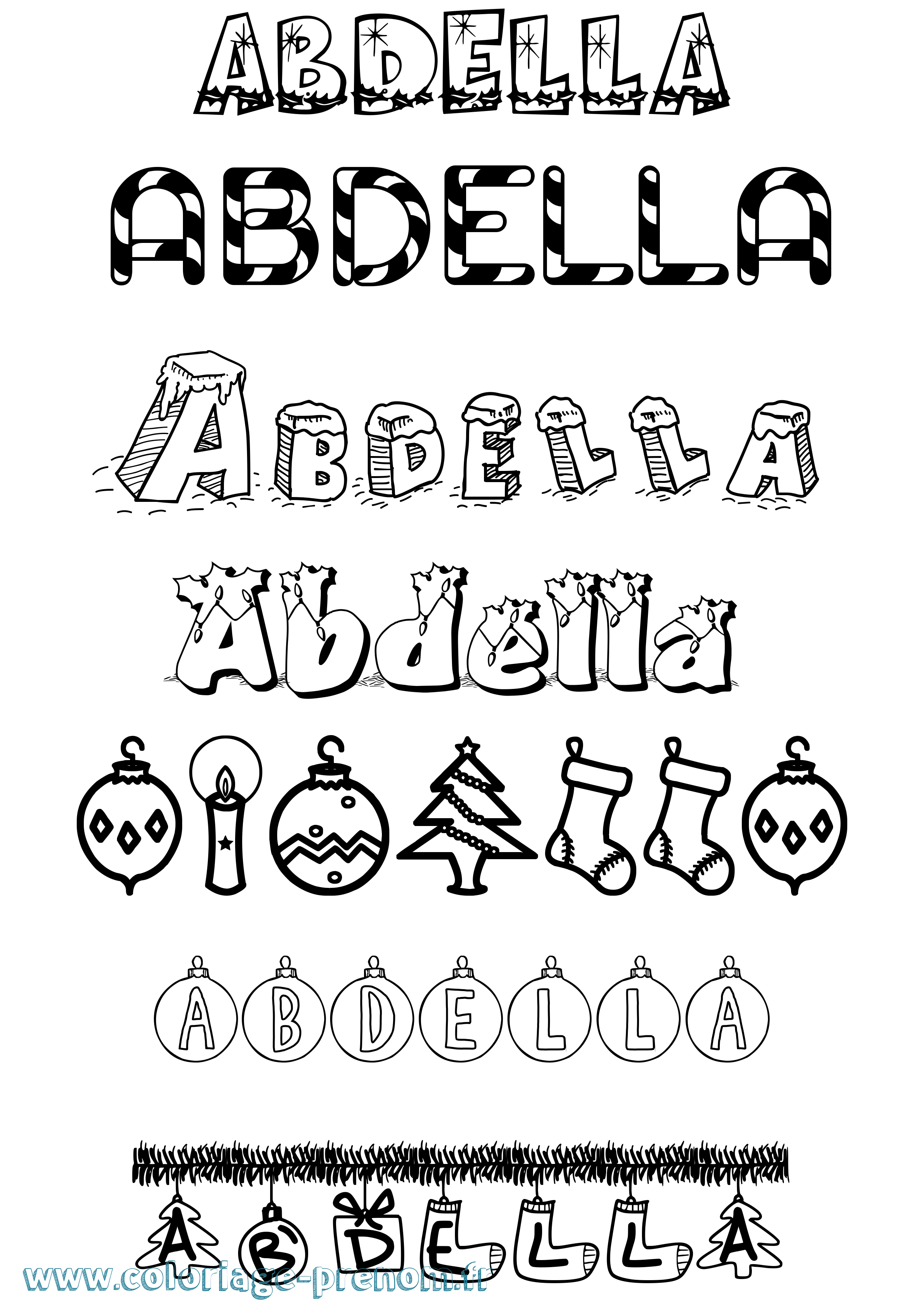 Coloriage prénom Abdella Noël