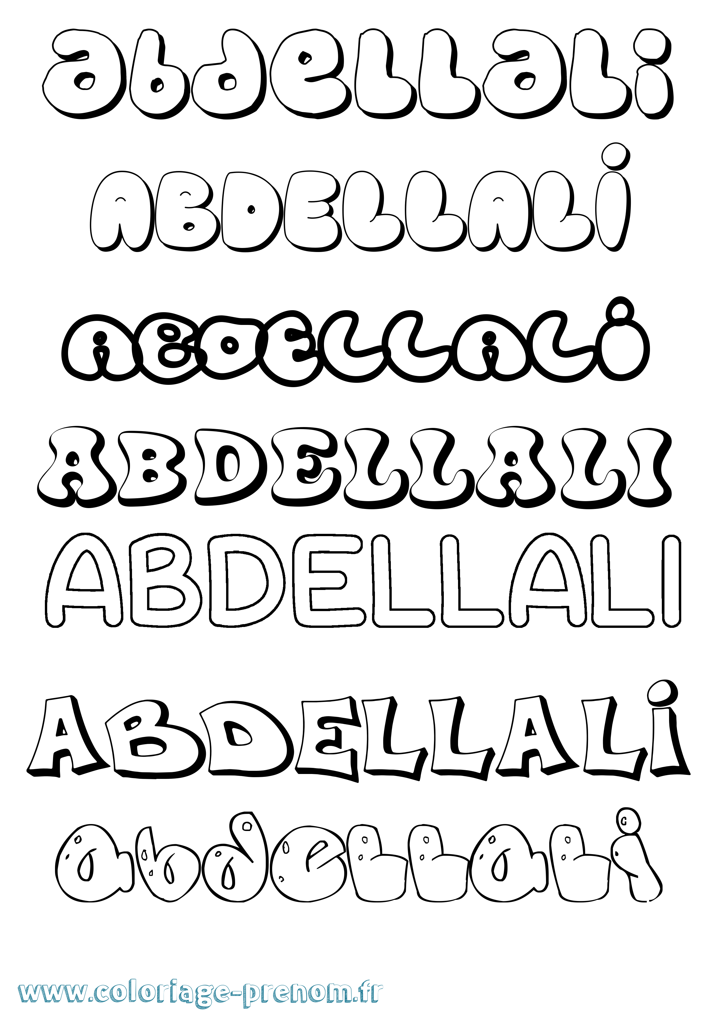 Coloriage prénom Abdellali Bubble