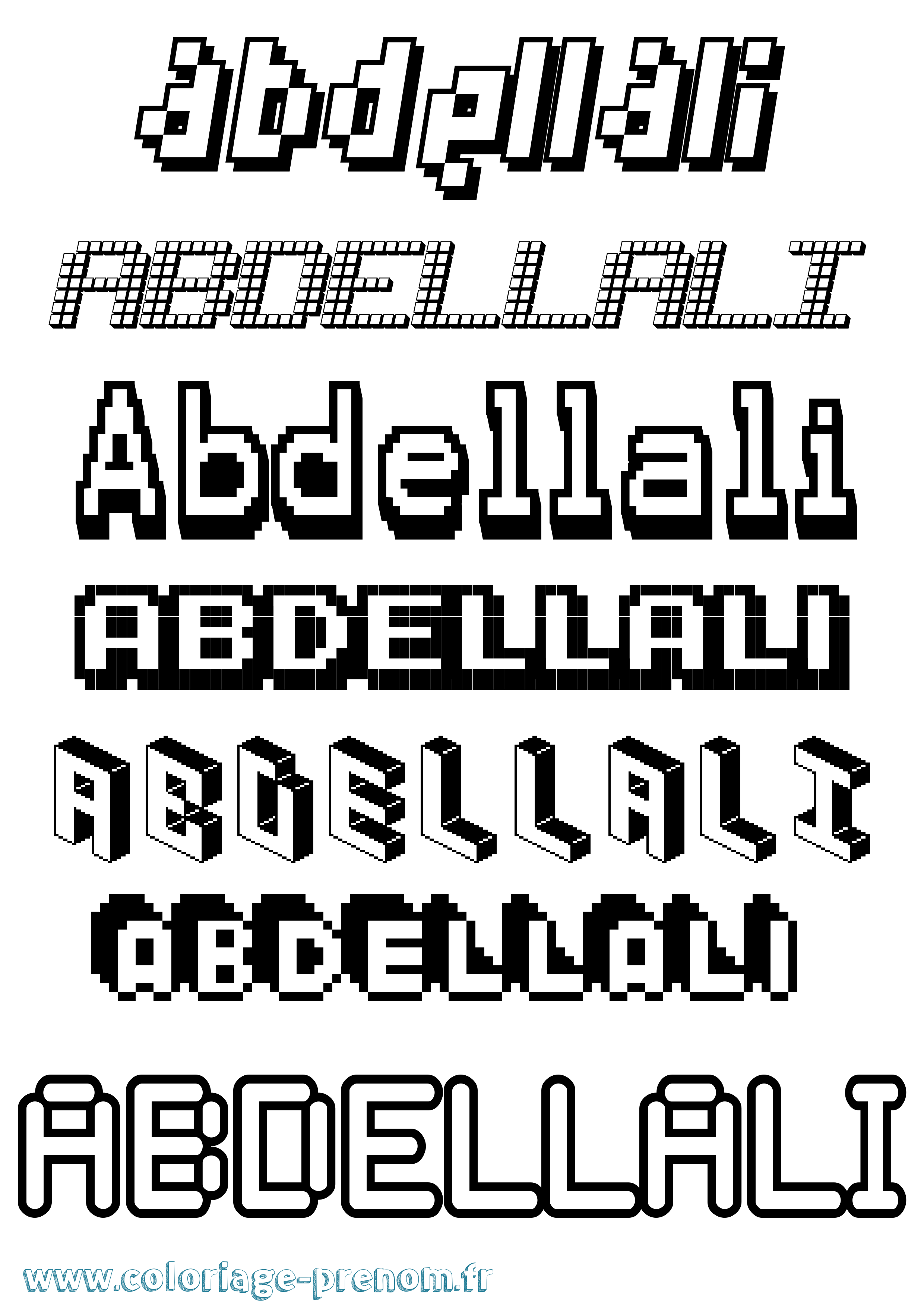 Coloriage prénom Abdellali Pixel