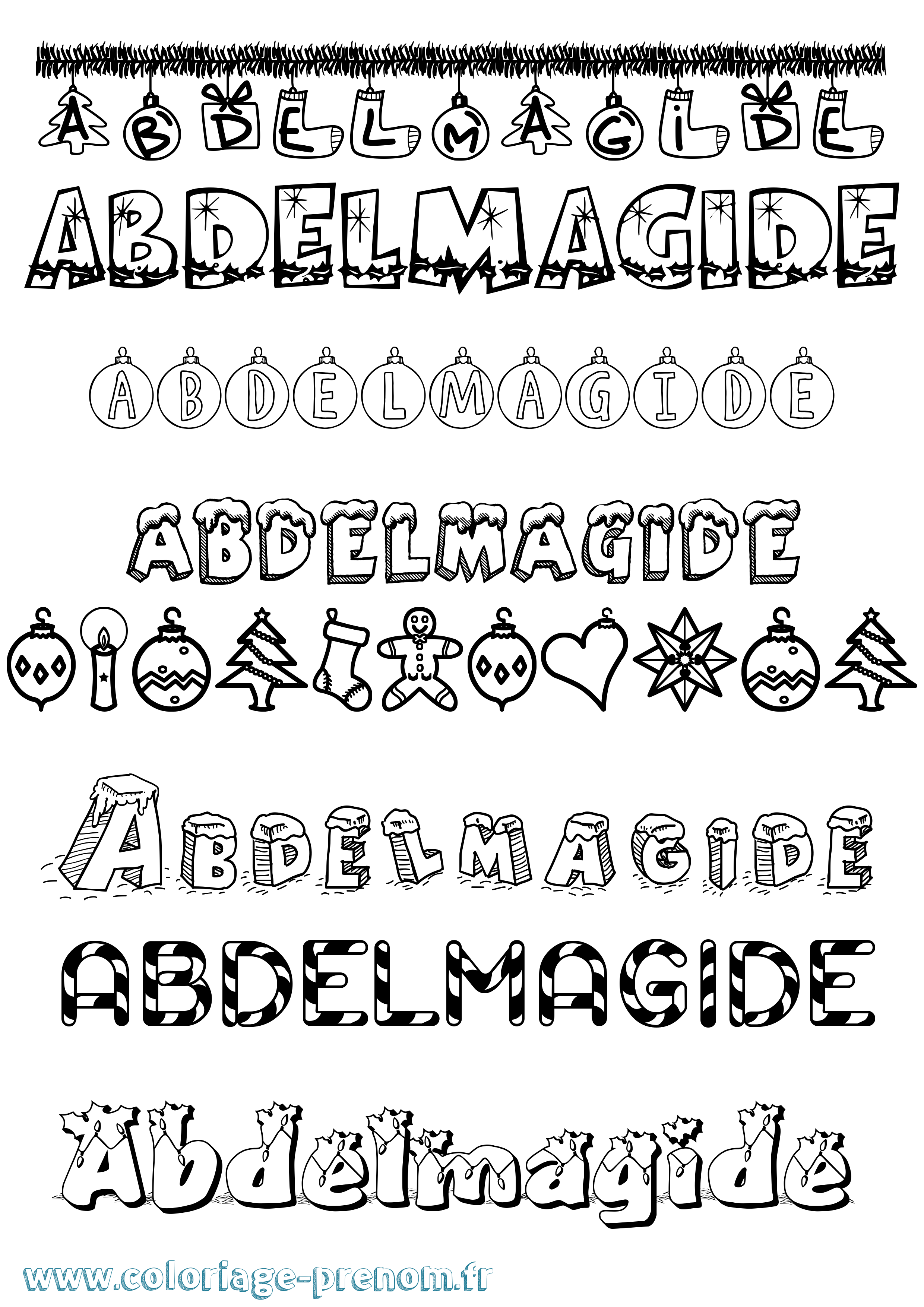 Coloriage prénom Abdelmagide Noël