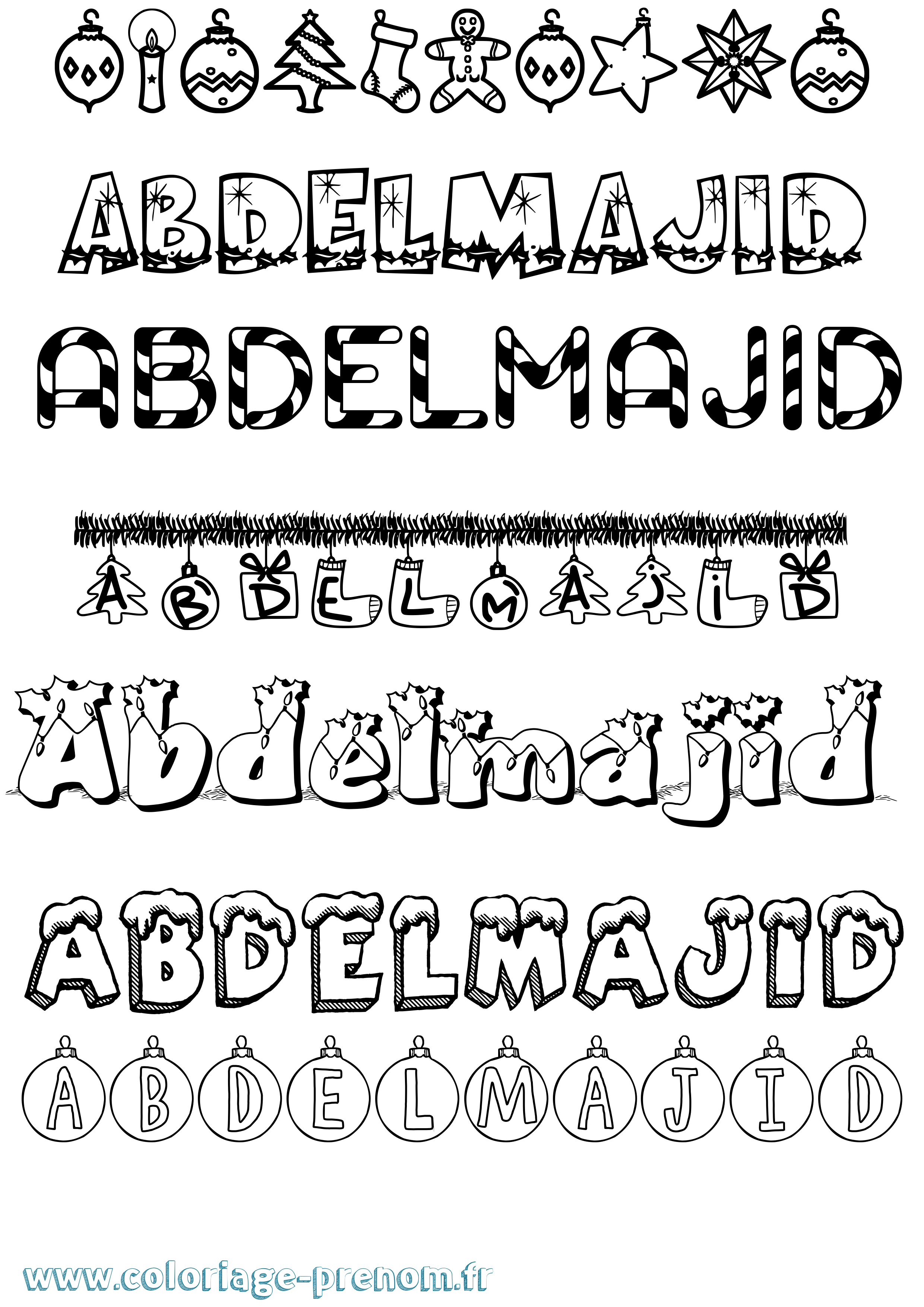 Coloriage prénom Abdelmajid Noël