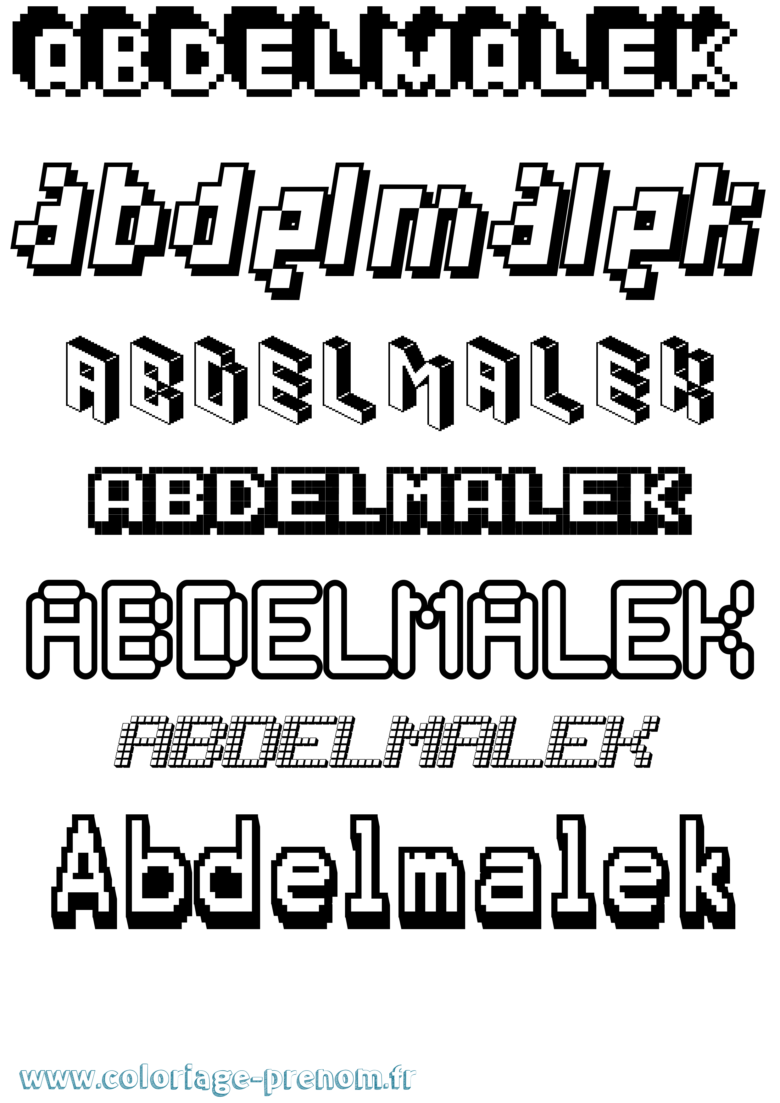 Coloriage prénom Abdelmalek Pixel