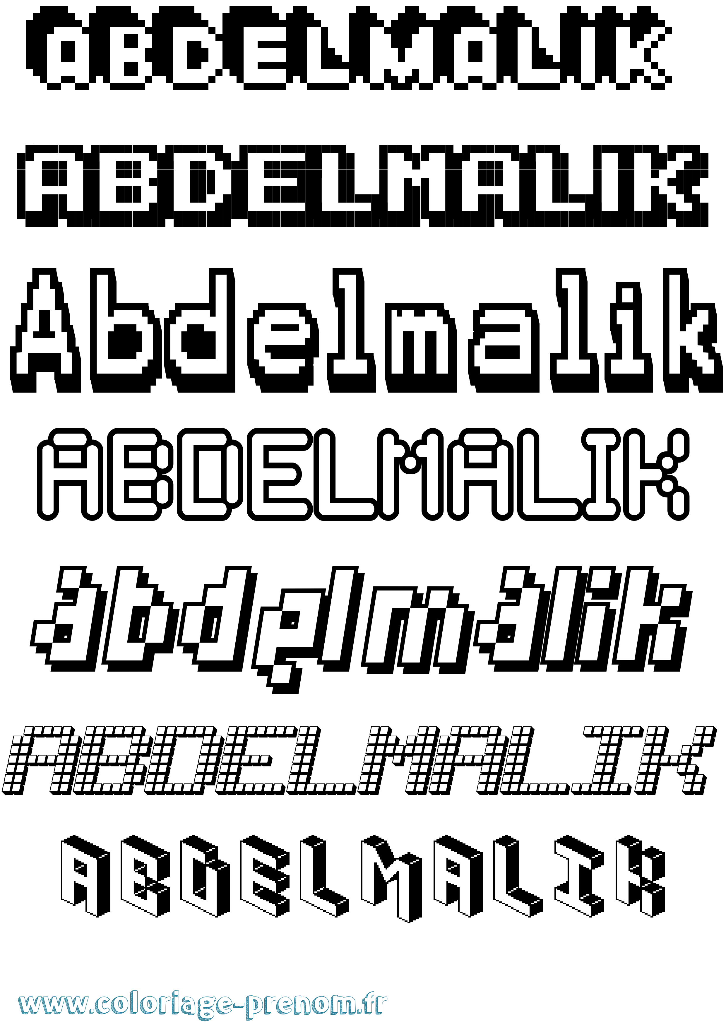 Coloriage prénom Abdelmalik Pixel