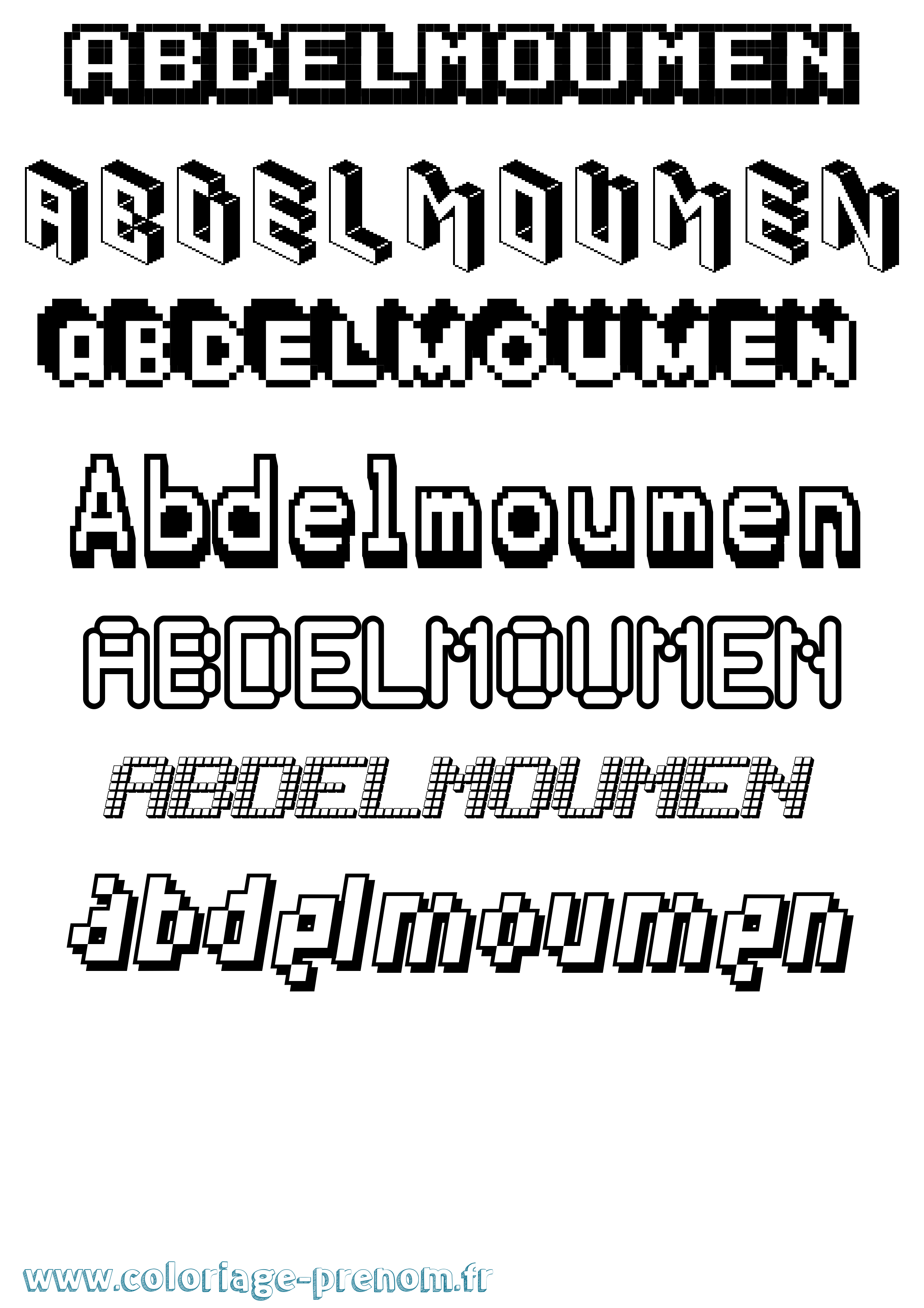 Coloriage prénom Abdelmoumen Pixel
