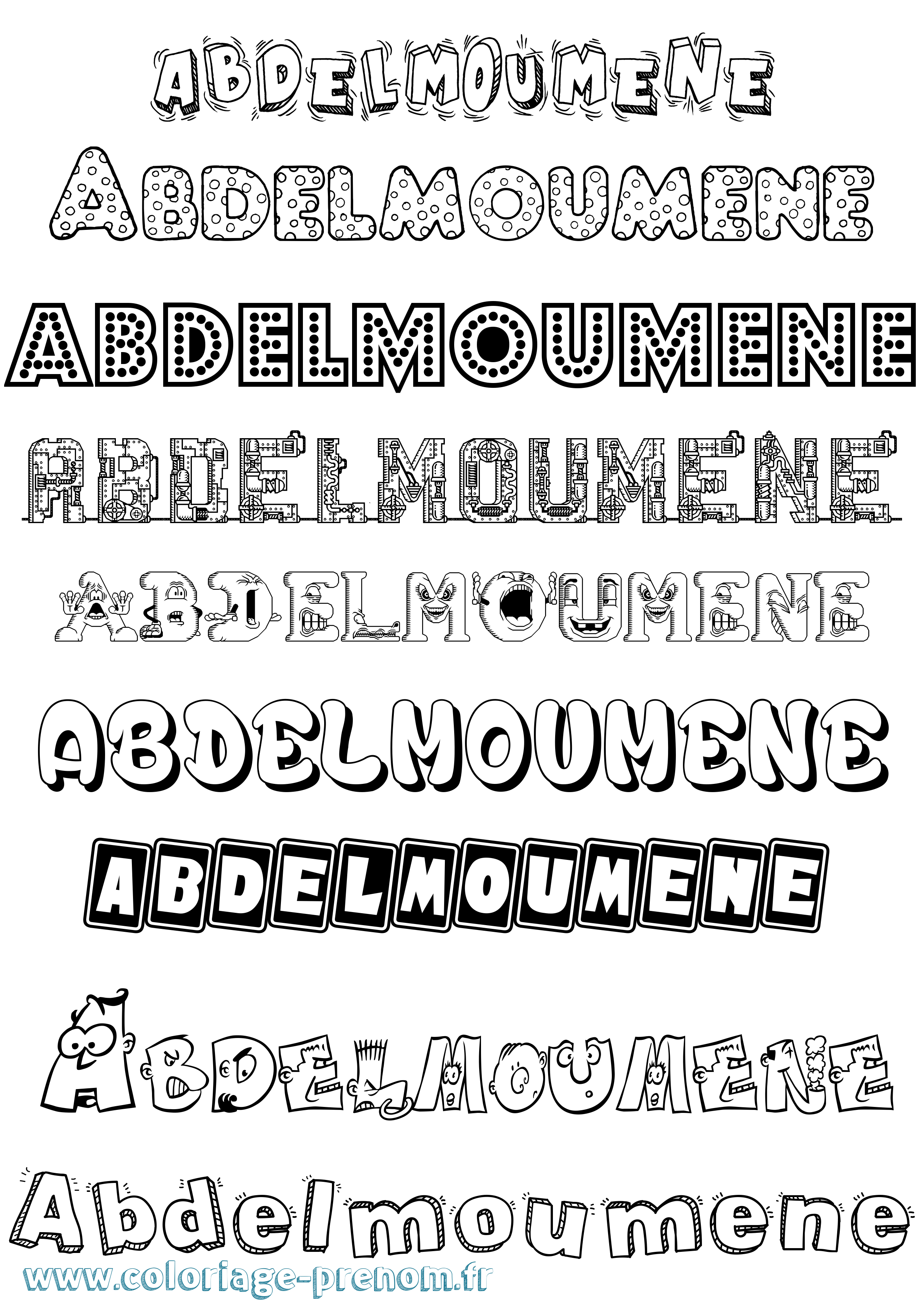 Coloriage prénom Abdelmoumene Fun