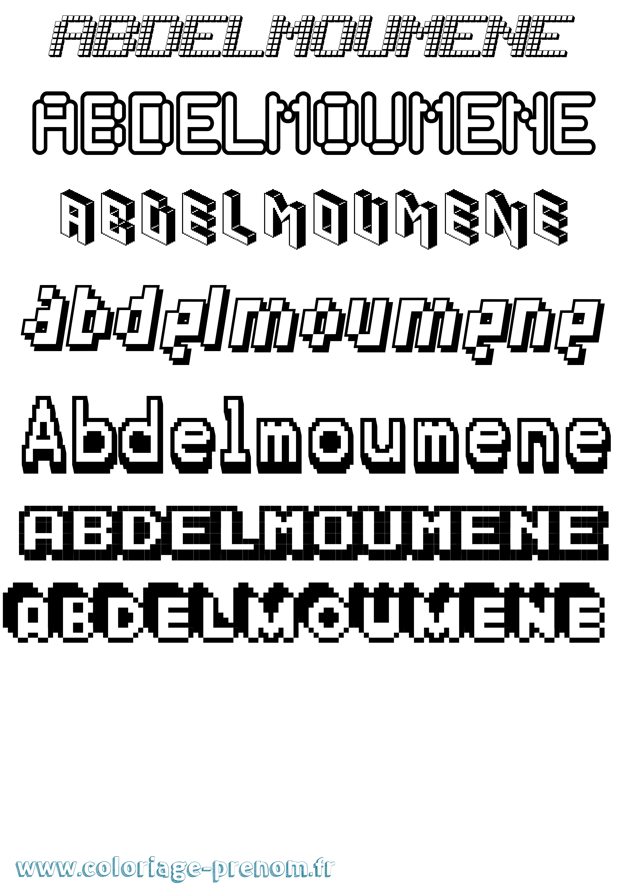 Coloriage prénom Abdelmoumene Pixel